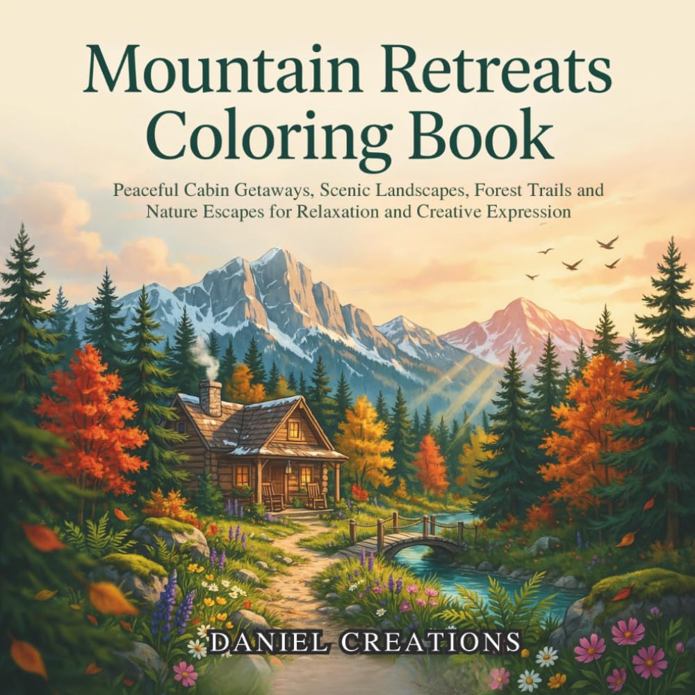 Mountain Retreats Coloring Book: Peaceful Cabin Getaways, Scenic Landscapes, Forest Trails and Nature Escapes for Relaxation and Creative Expression