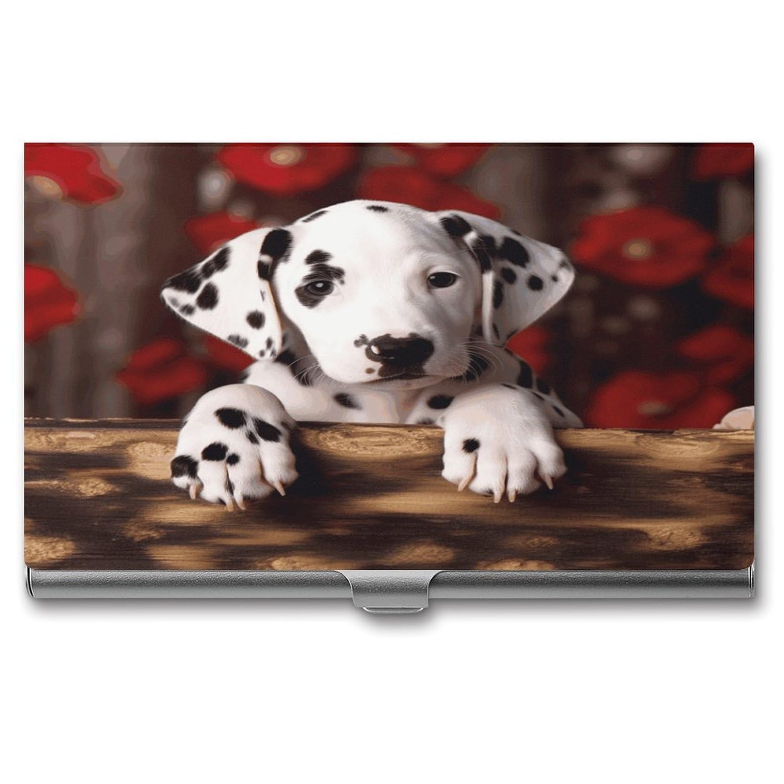 JTREHY Dalmatian Puppy Business Card Holder Slim Purse Name Card Holder Portable Metal Business Card Case Wallet Large Capacity Lightweight Business Card Case for Men Women
