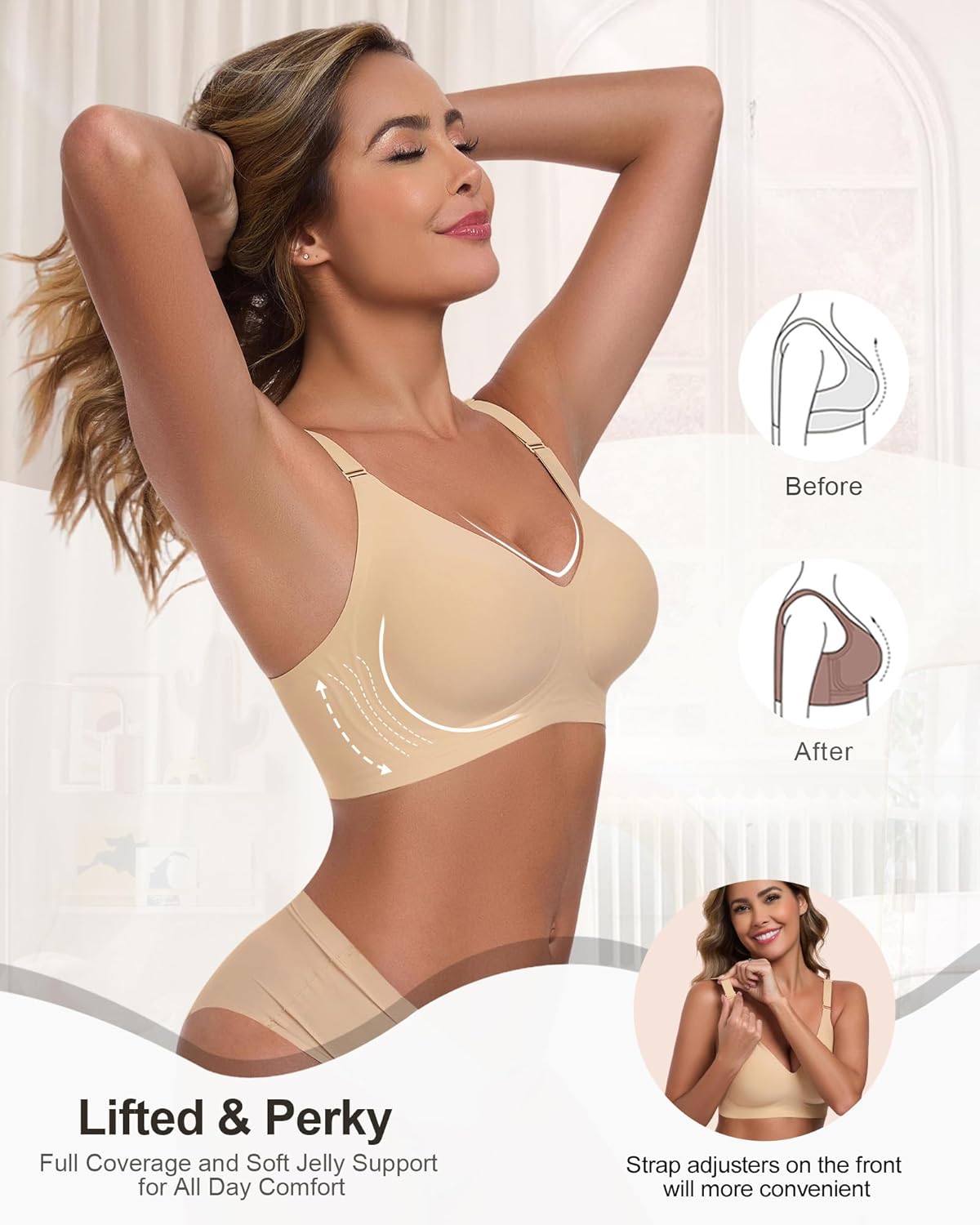Wireless Push Up Seamless Tshirt Bra No Show Padded Wirefree Full Coverage Comfortable Bras with Support and Lift - Image 4