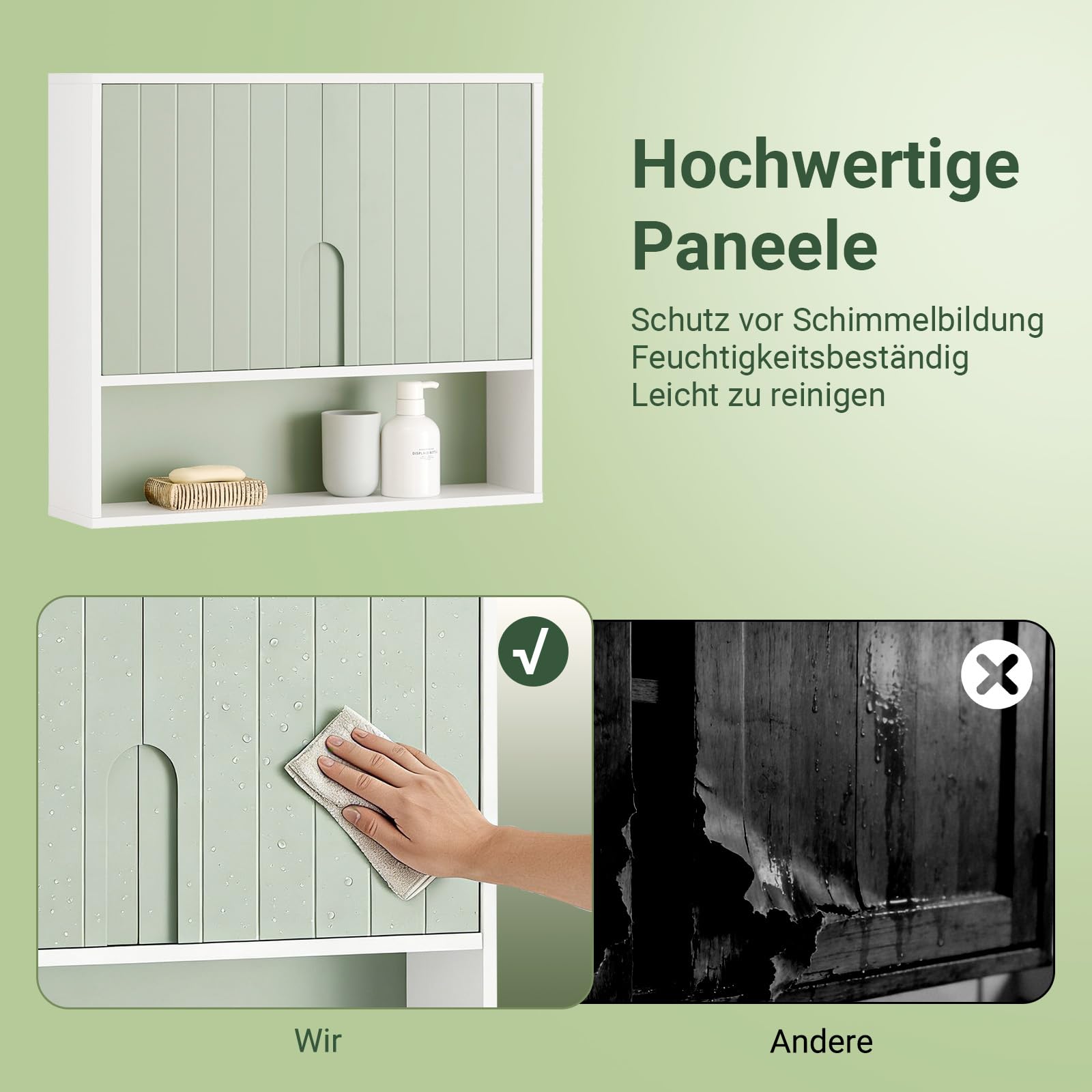 SoBuy Hängeschrank – Schmaler Wandschrank Bad, Badezimmerschrank hängend mit Regal, Bathroom Cabinet, WC-Schrank, Medizinschrank 60×54×15 cm BZR140-GR