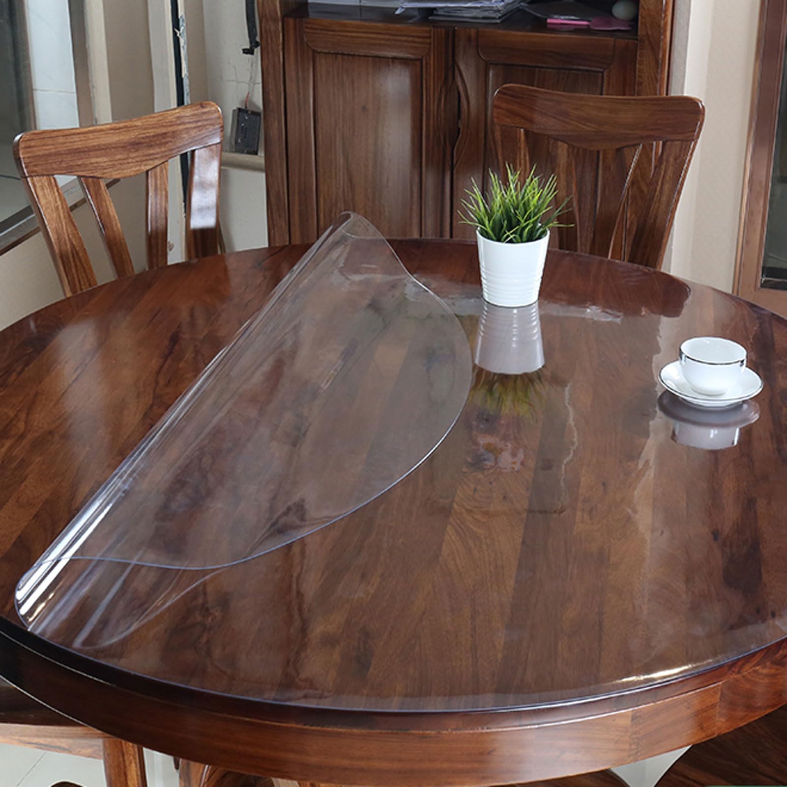 Telo Protettivo Rotondo per Tavolo 120cm, Copri Tavolo per Cucina, Spessore Tovaglia Impermeabile Trasparente, per Tavolo da Pranzo, scrivania, consolle
