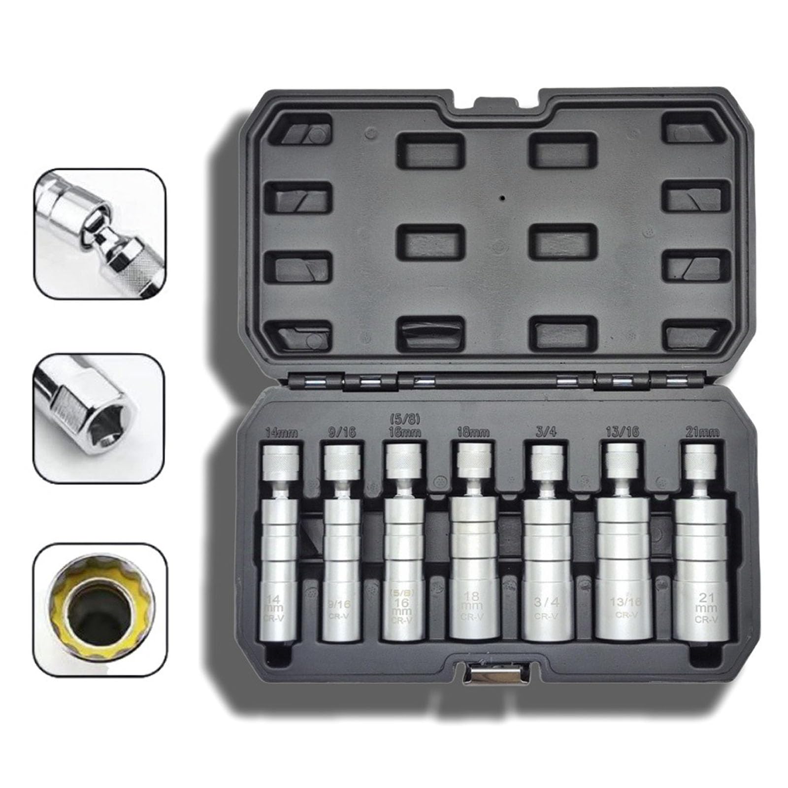 Magnetischer Zündkerzen Steckschlüsselsatz, 3/8-Zoll Antrieb, universelles Gelenkdesign, 14 mm, 16 mm, 18 mm, 21 mm, für die Wartung von Kfz Zündkerzen