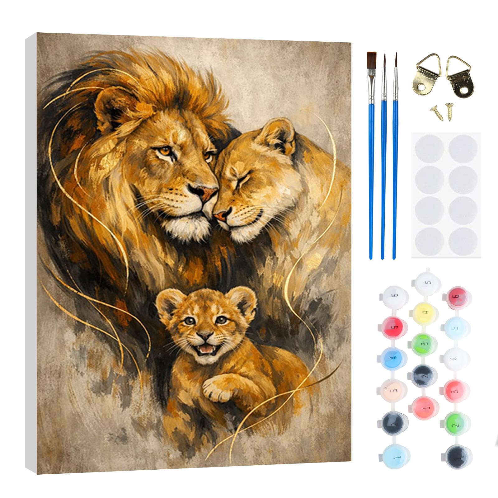 RICUVED Paint By Numbers for Adults with Framed Lions Animals 20x30cm