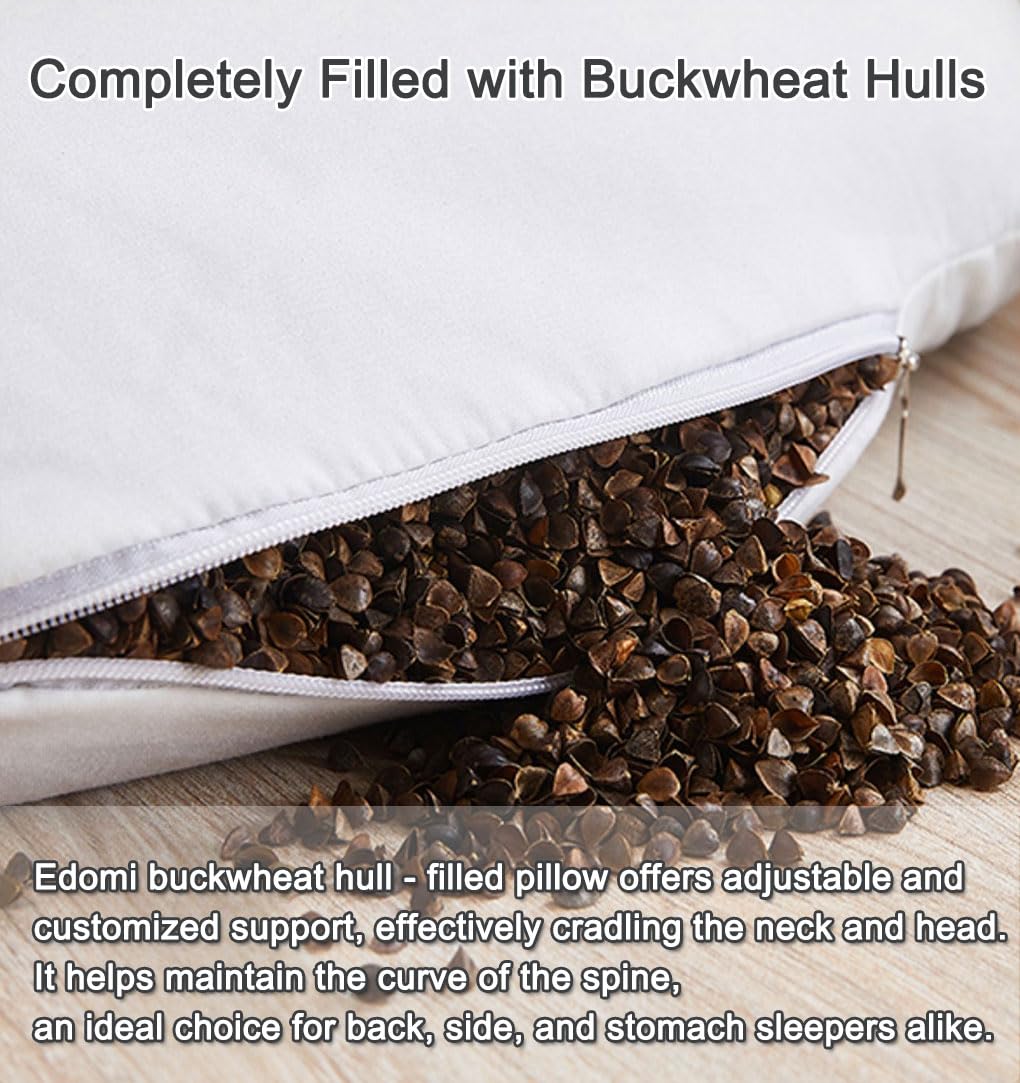 Cuscino con gusci di grano saraceno, per migliorare il sonno, grande, cuscino cervicale con fodera lavabile, a forma di luna, supporto rinfrescante per il collo, per chi dorme di lato e sulla