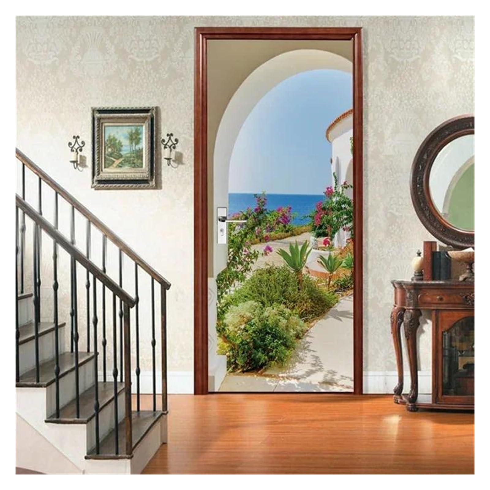 Affiche murale auto-adhésive paysage de rue 3D pour sticker porte et mur