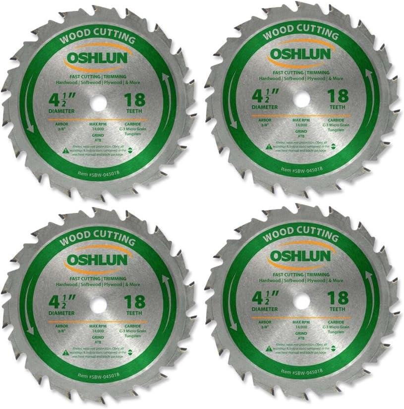 Oshlun SBW-045018-4-1/2-Inch 18 Tooth ATB Fast Cutting and Trimming Saw Blade with 3/8-Inch Arbor - 4 Pack (Circular Saw)