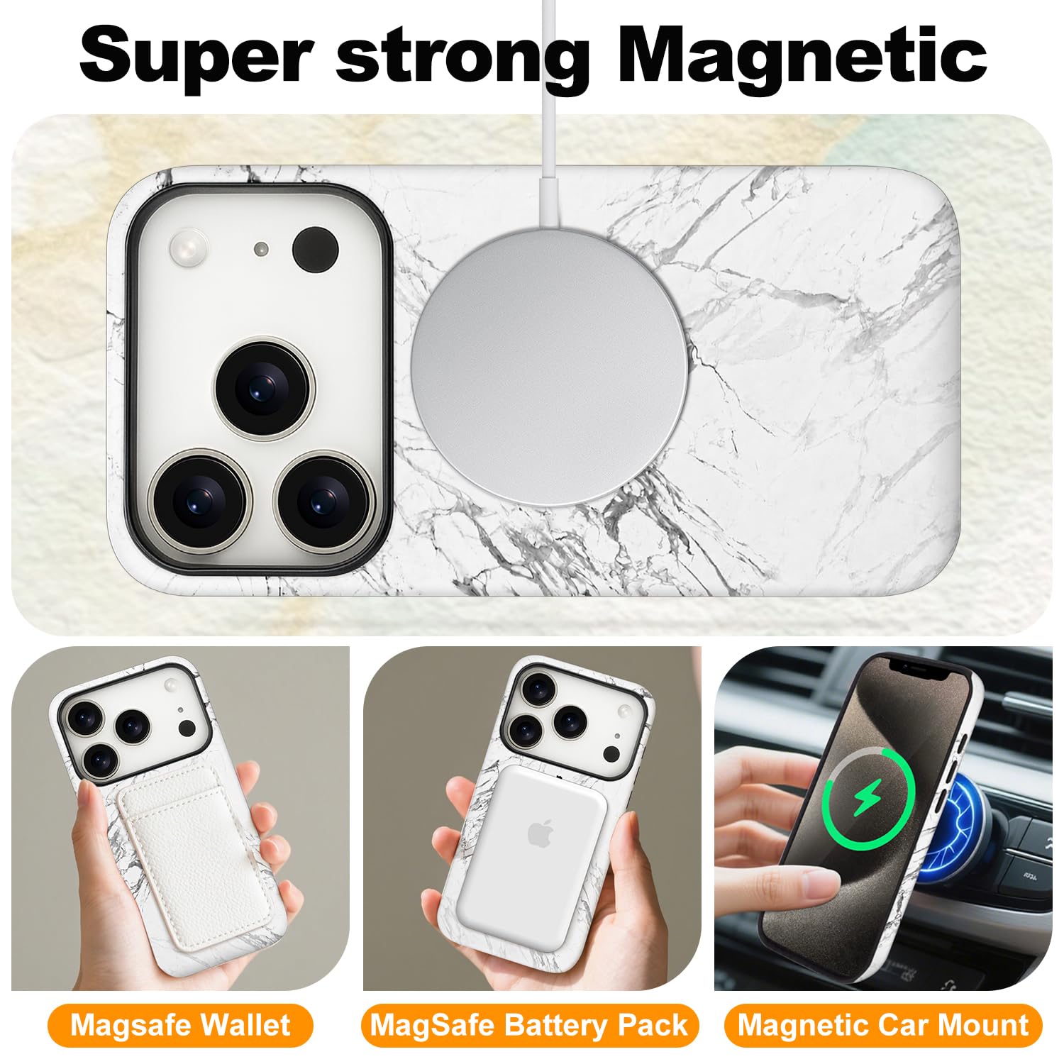 Funda magnética para iPhone 17 Pro Max, diseño de cruz cristiana de mármol blanco, a prueba de golpes, delgada, suave, poliuretano termoplástico y policarbonato duro, compatible con MagSafe, regalo