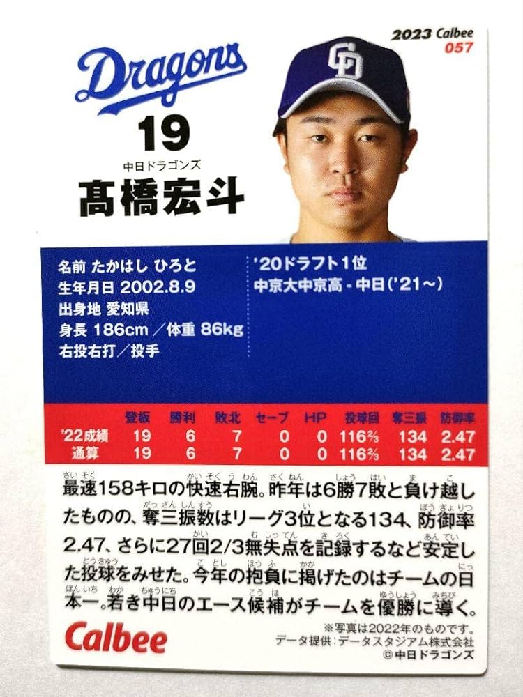 Amazon.co.jp: 中日ドラゴンズ 高橋宏斗 カード プロ野球