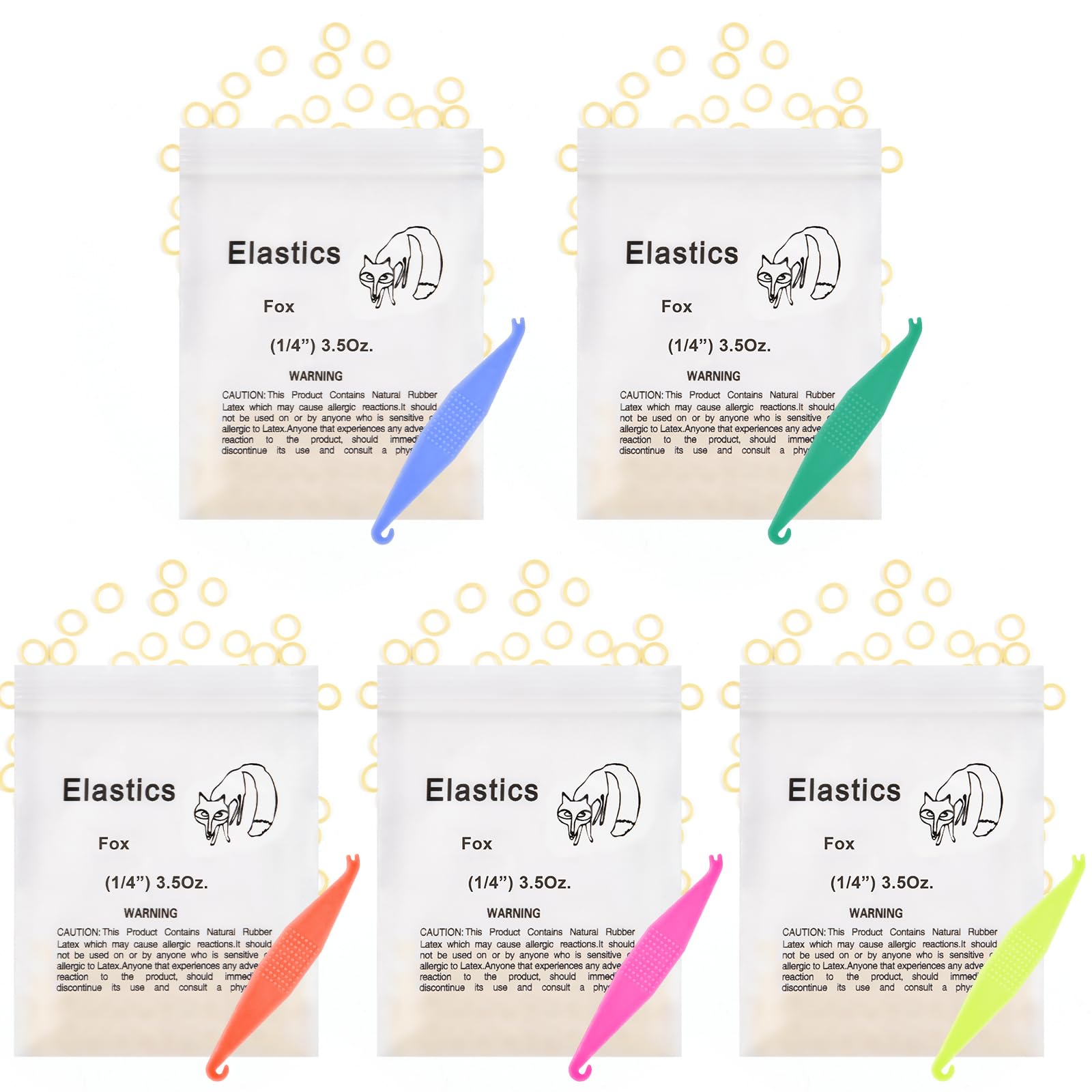 Orthodontic Elastic Bands, 500pcs Dental Rubber Traction Bands, Orthodontic Elastic Rubber Bands with 5pcs Elastic Placer for Braces for Dentist Braids Braces Teeth Gap (Fox 1/4")