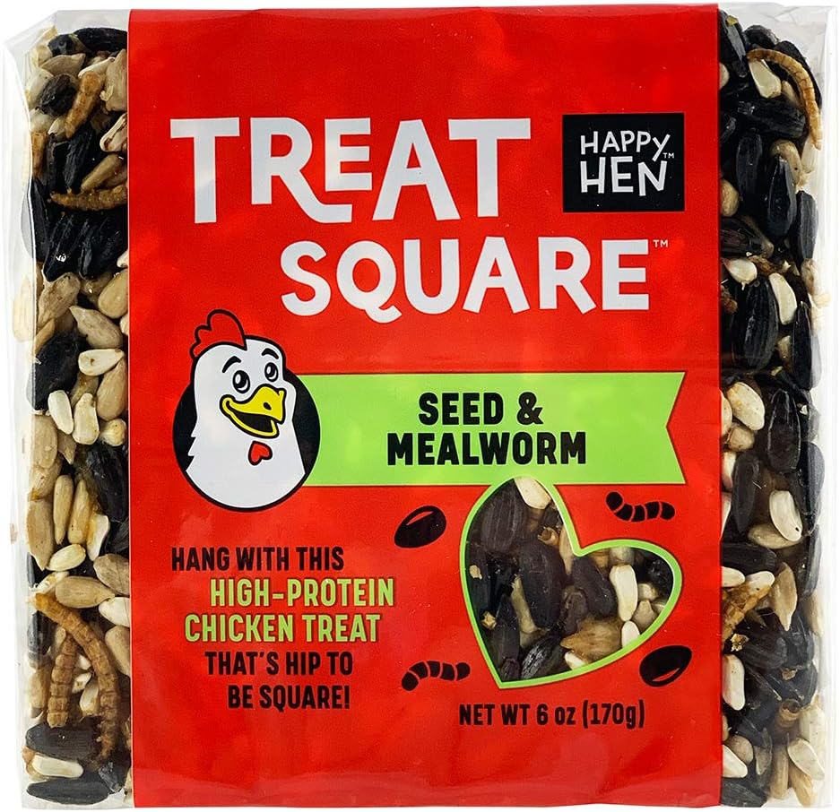Happy Hen Treats 6 oz. Square-Mealworm and Seed, 4.25" by 4.25" by 1.25"