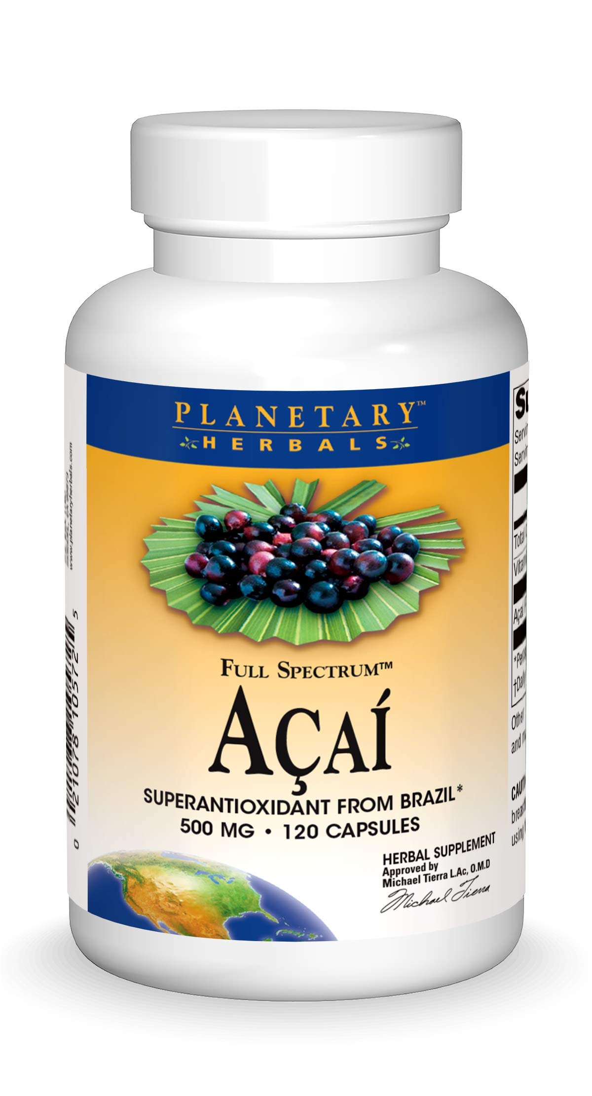 Planetary Herbals Full Spectrum Acai Extract Capsules, 500 mg, 120 Count