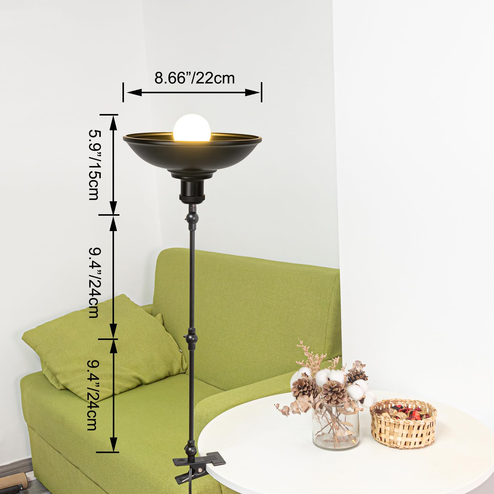 Lampada a morsetto retrò, 1 confezione di lampada da lettura con cavo da 2,5 m, dimmerabile, colore nero, lampada da scrivania, per uso domestico, attacco E27, TB2775