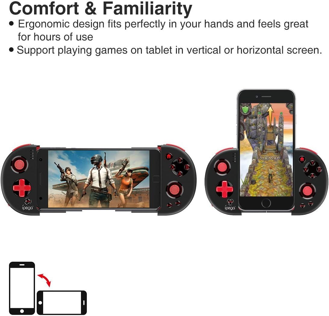 ipega PG-9087S Controller with phone in horizontal and vertical orientations