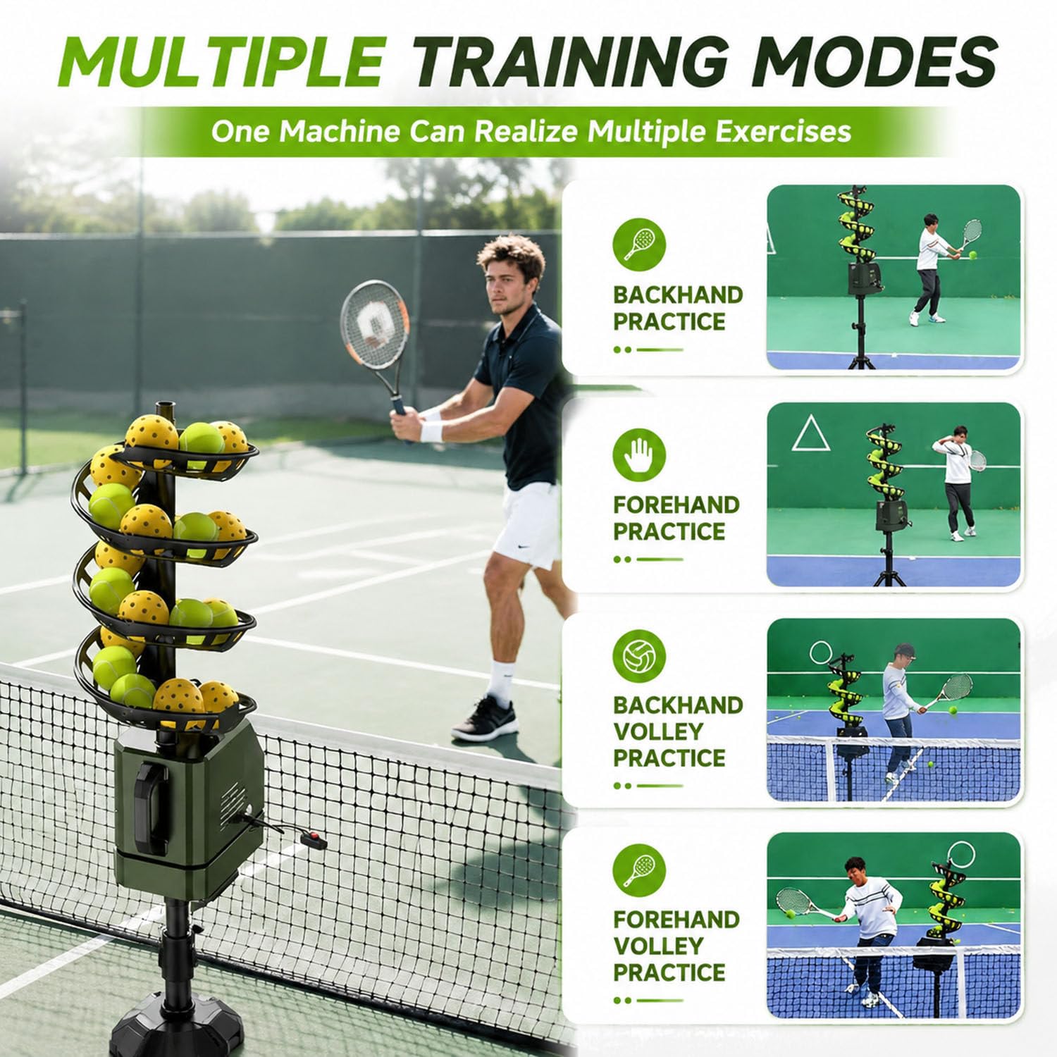 Macchina Servizio Tennis Portatile Altezza 60-105cm Telecomando | Treppiede regolabile per esercizi vari. Ideale per palestre e campi da tennis.