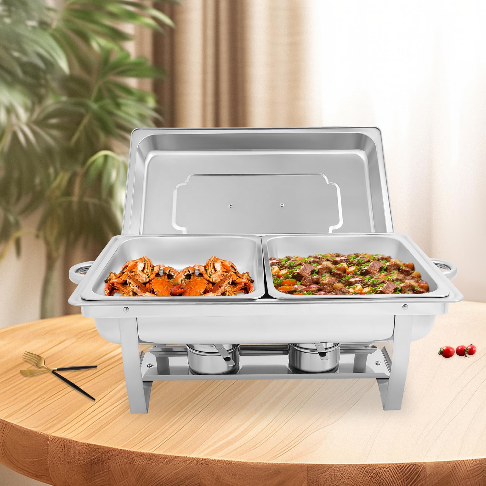 Chafing Dish - Set da buffet rettangolare in acciaio inox da 7,5 l, pieghevole, contenitore termico per catering, buffet e feste