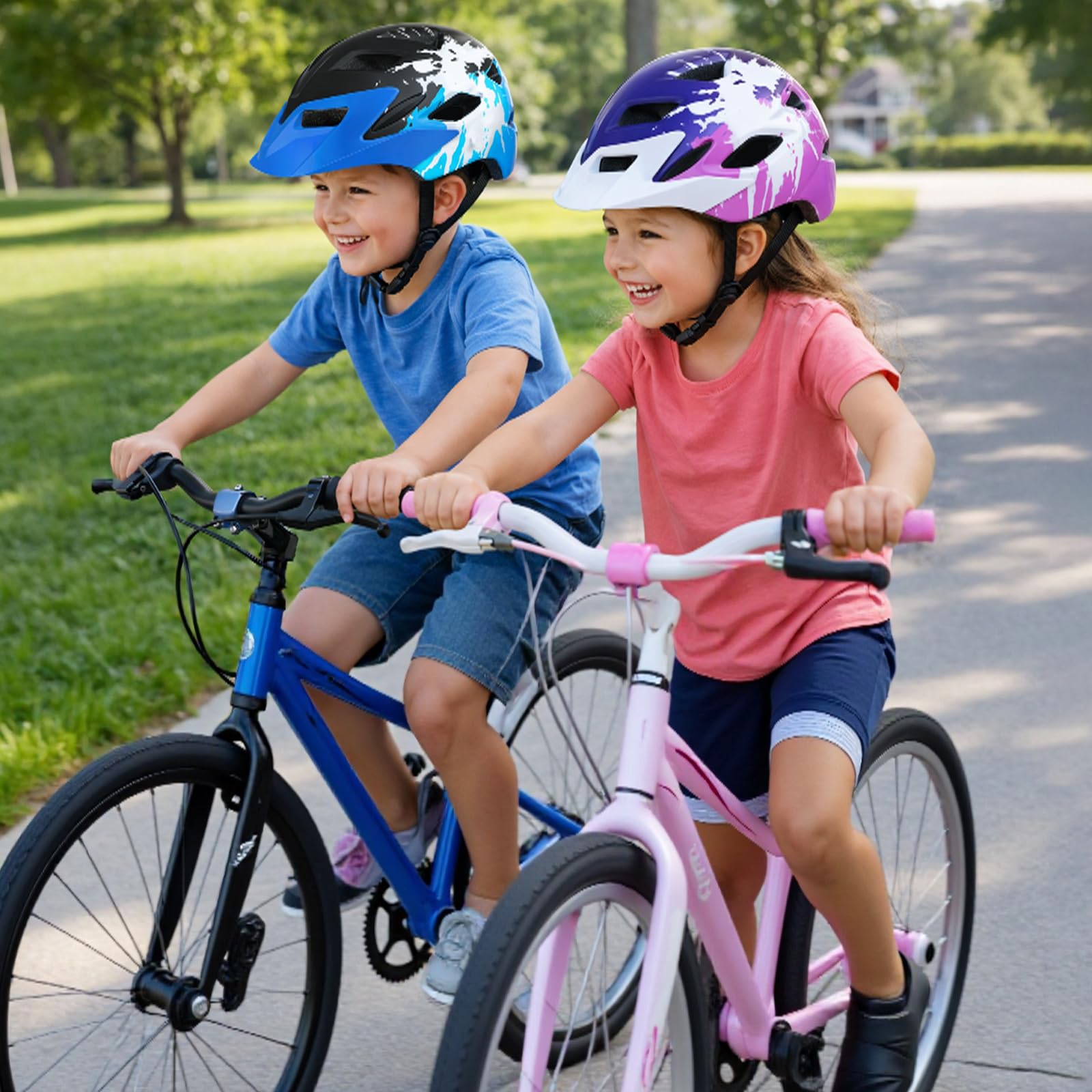 LeapBeast Casco de bicicleta para niños y niñas, con luz, ajustable, para BMX, monopatín, ciclismo, patines en línea, 50-56 cm (a partir de 5-14 años)