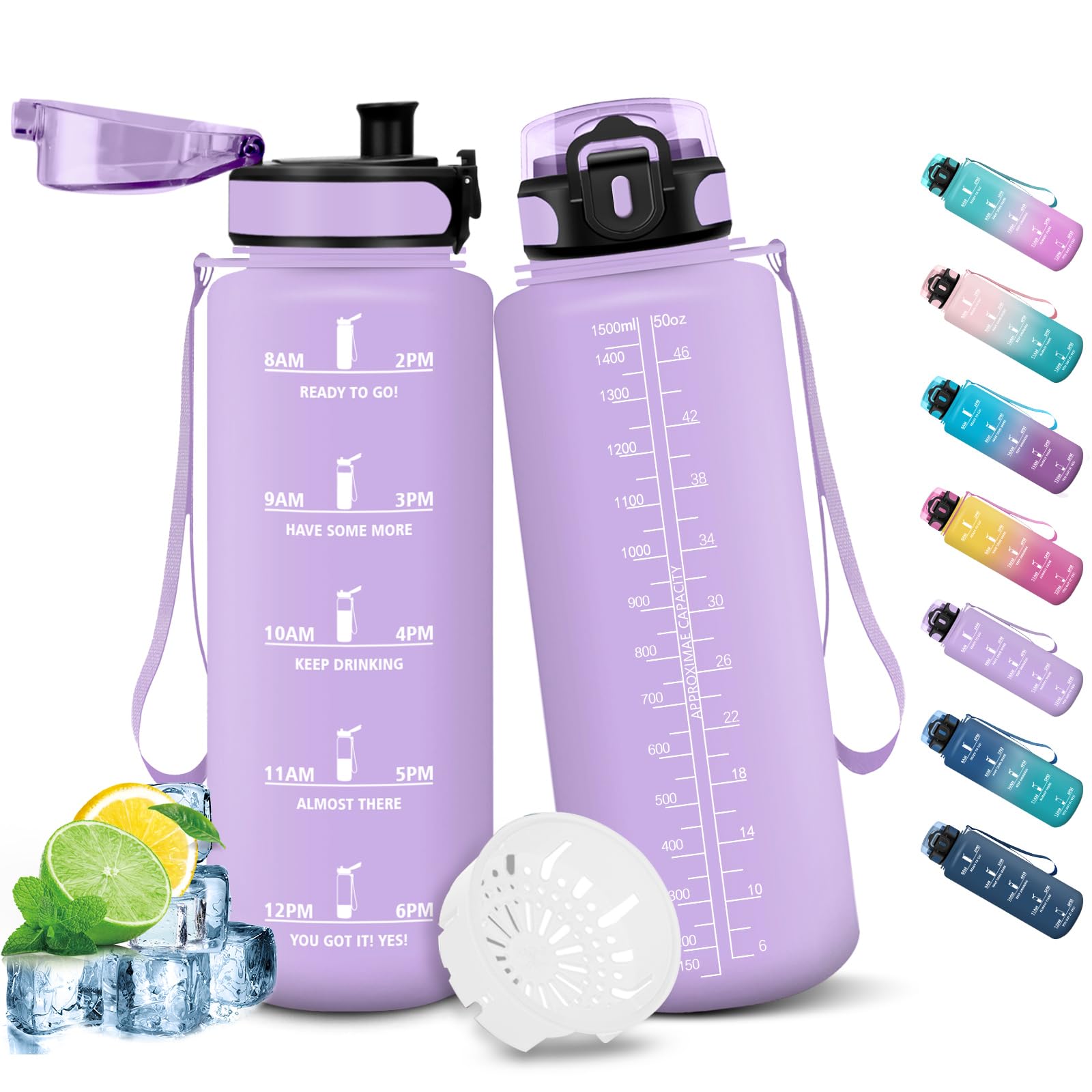 HoneyHolly Botella Agua, Motivacional 1,5 Litro, Botella Agua Gimnasio, Marcador de Tiempo, Cantimplora, Prueba de Fugas, Botella de Agua, Reutilizable, Botella Gym, para Escuela Camping Fitness 2 71YDXBU8eBL