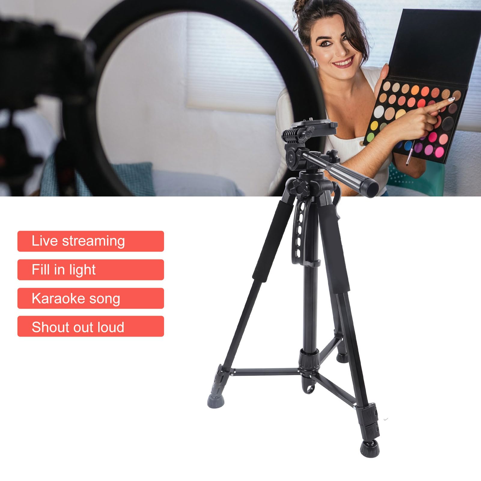 Soporte para Trípode para Teléfono, Aleación de Aluminio, Trípode para Palo Selfie Extensible Portátil, Soporte para Teléfono con Rotación de 360 ​​Grados para Transmisión en