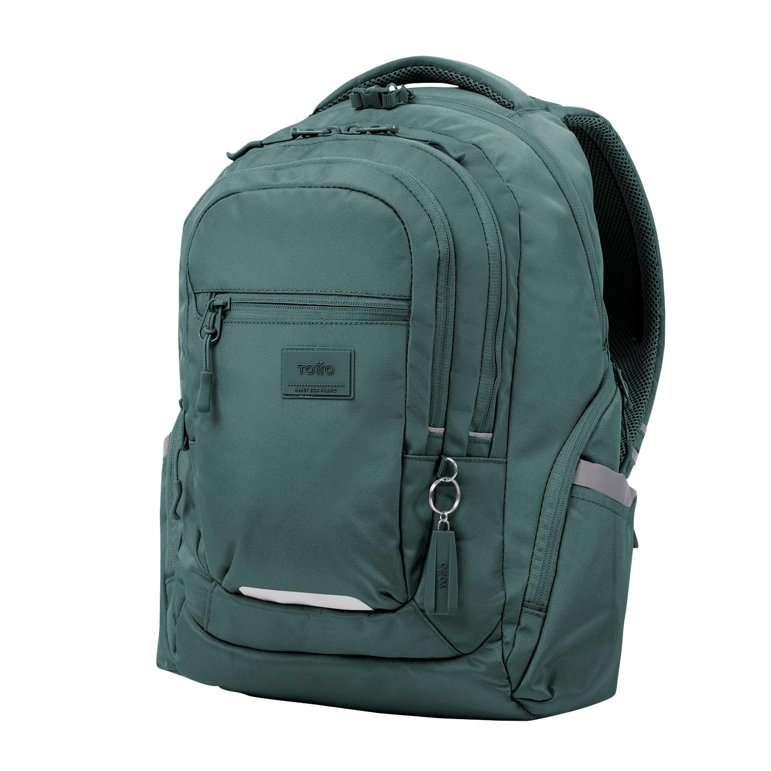 TOTTO - Zaino per computer portatile da 13 pollici, modello Eufrates, zaino ecologico, 6 scomparti, cerniera per lucchetto, tasche bottiglia, schienale ergonomico, colore argento pino, pino argentato