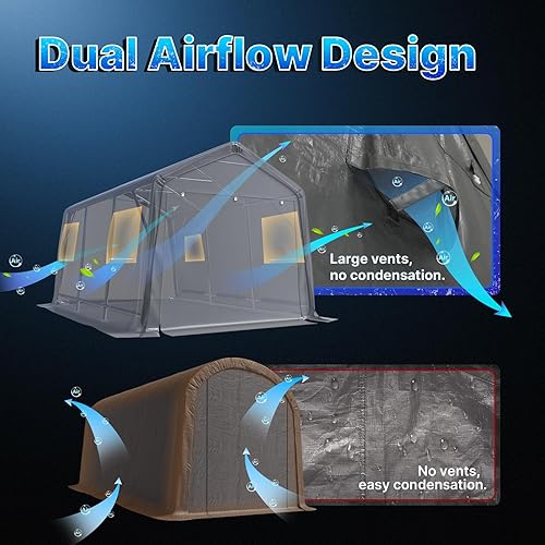 Miniatura 23 de ADVANCE OUTDOOR Refugio de garaje de 10 x 15 pies, techo de metal de acero, cobertizo de almacenamiento portátil para motocicleta, barco o Beige