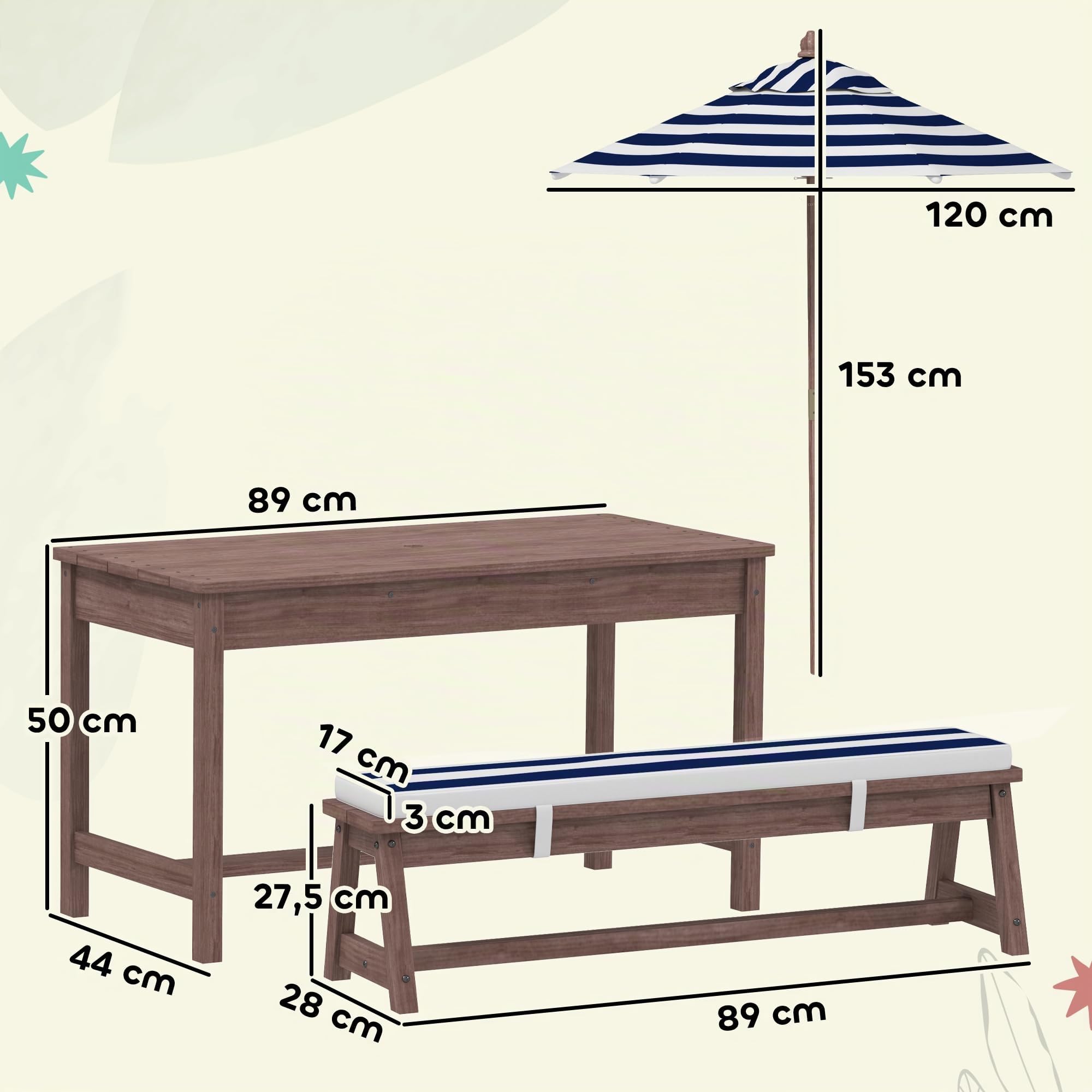 AIYAPLAY Ensemble Salon de Jardin extérieur Enfant bancs Parasol Amovible