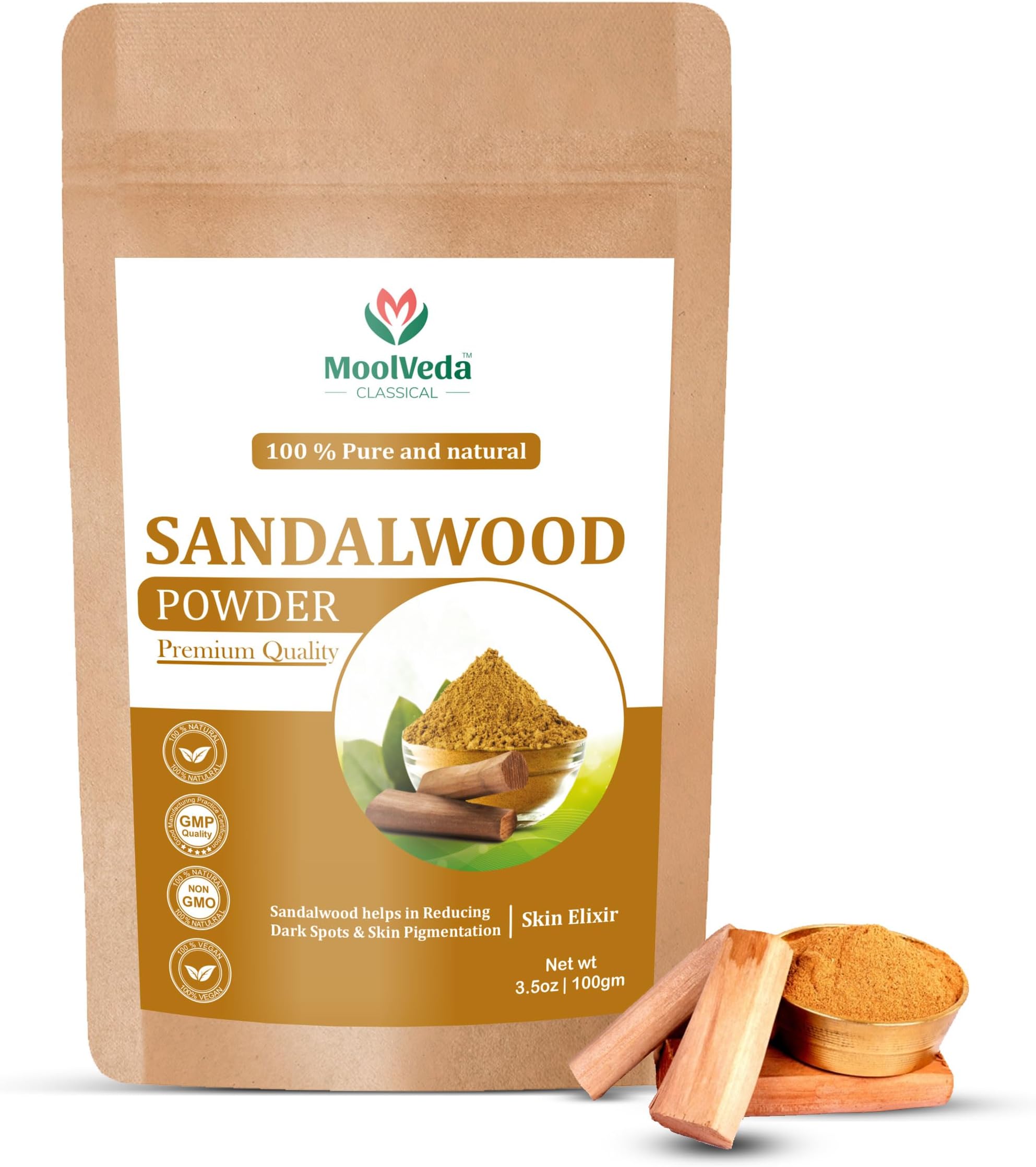 Pure & Original Sandalwood (Chandan) Powder For Face, Skin, Skin Whitening, Face mask, Face Pack and Facial, Skin Care, (100Gm)