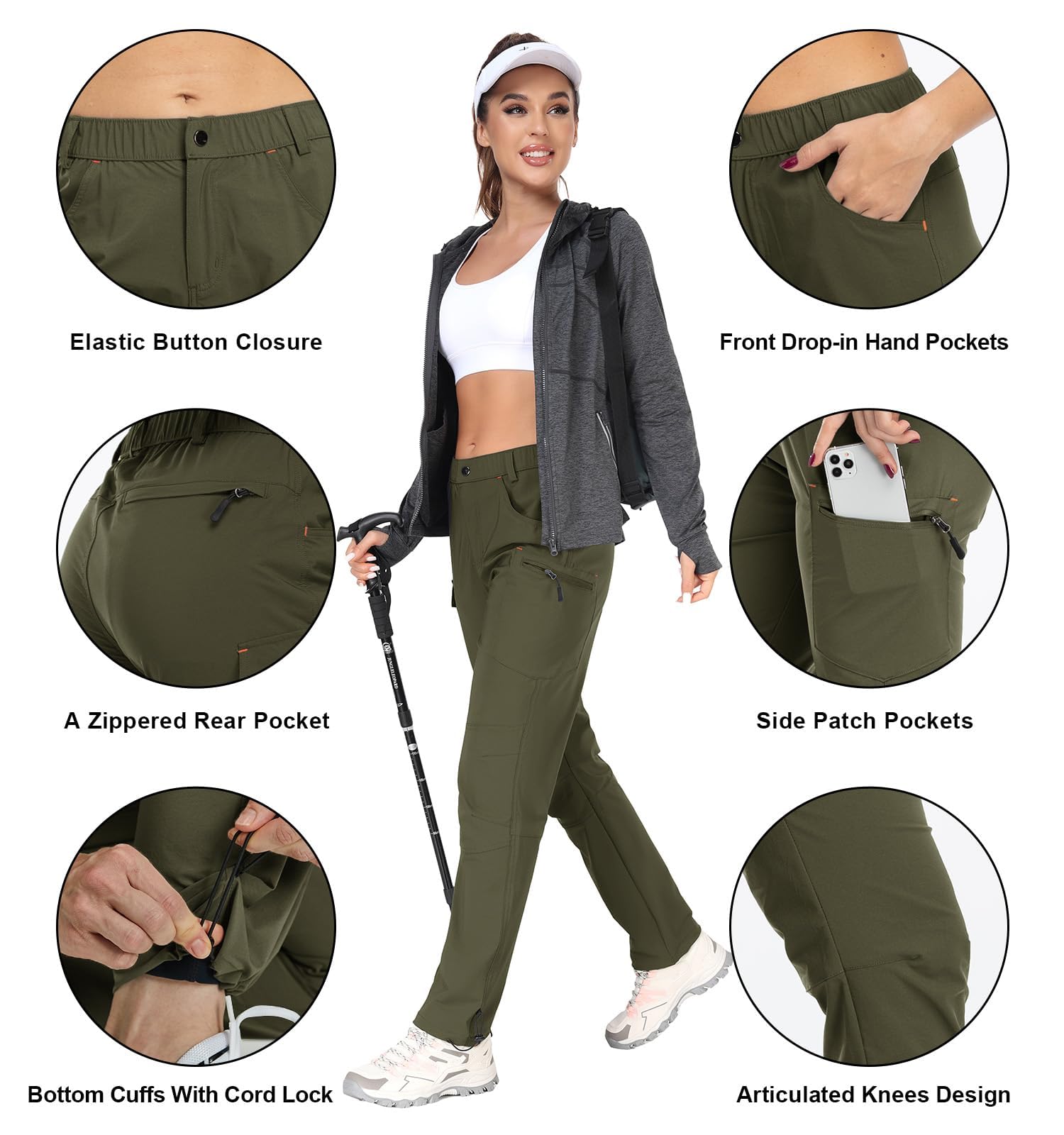 GymBrave Pantaloni Trekking Donna Cargo Capri 3/4 Estivi Leggeri Asciugatura Rapida con Tasche Zip Campeggio All'Aperto