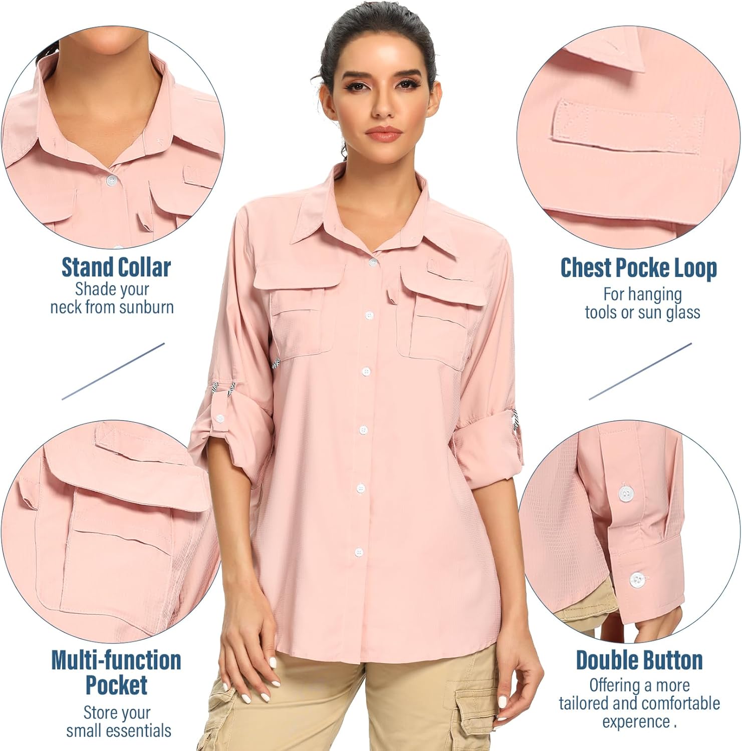 Women's UPF 50 Long Sleeve UV Sun Protection Safari Shirts Outdoor Quick Dry Fishing Hiking Travel Shirts - Image 2