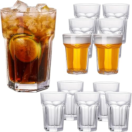 QAPPDA Clear Drinking Glasses Set of 12,Thick and Sturdy Water Glass Beer Tumbler,14oz All-purpose Beverage Glasses for Juice,Kitchen,Party