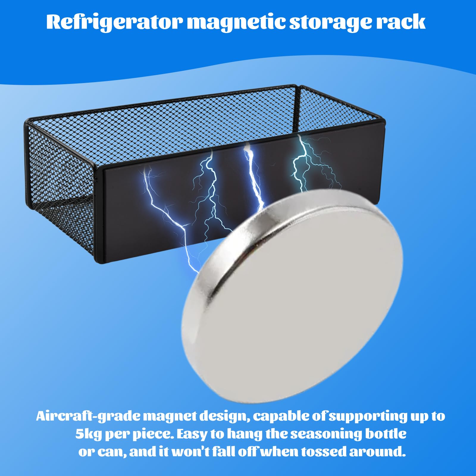 Étagère Magnétique Pour Frigo - Range-épices Sans Perçage - Capacité 7,5 Kg - Dimensions 16x12x8 Cm - Noir