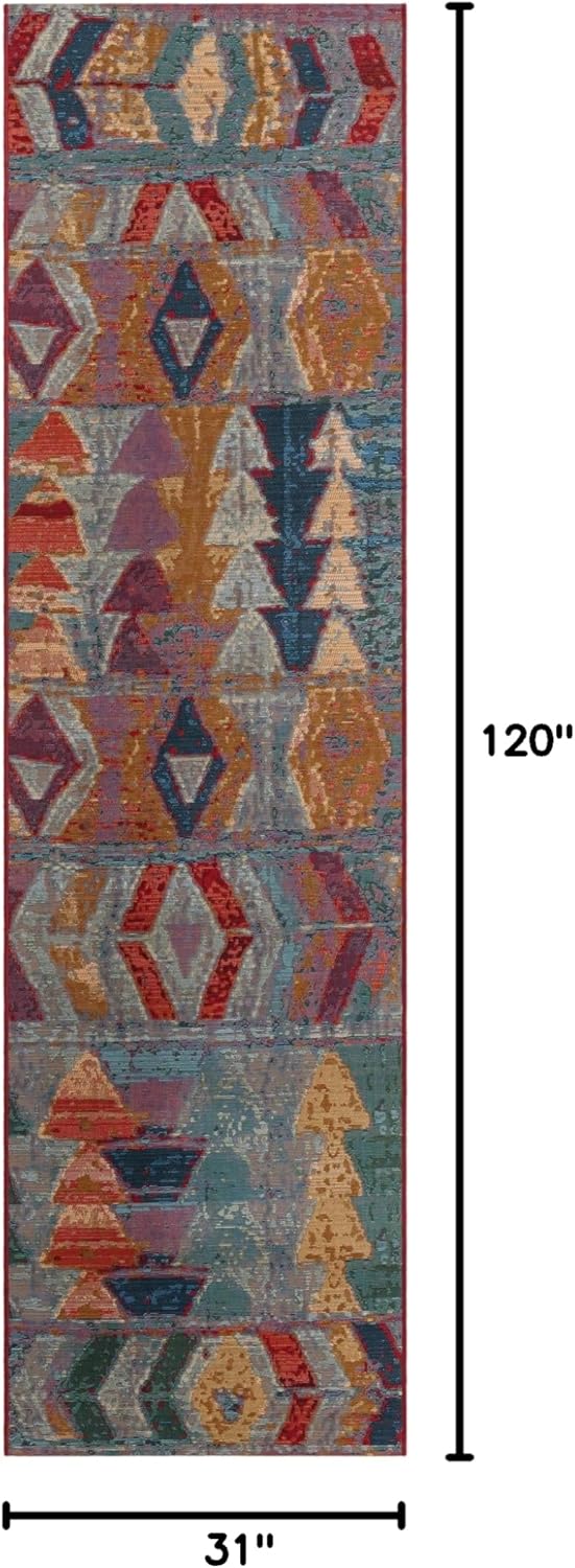 Unique Loom Outdoor Modern Collection Area Rug - Tamarindo (2' 7" x 10' Runner, Multi/ Burgundy)