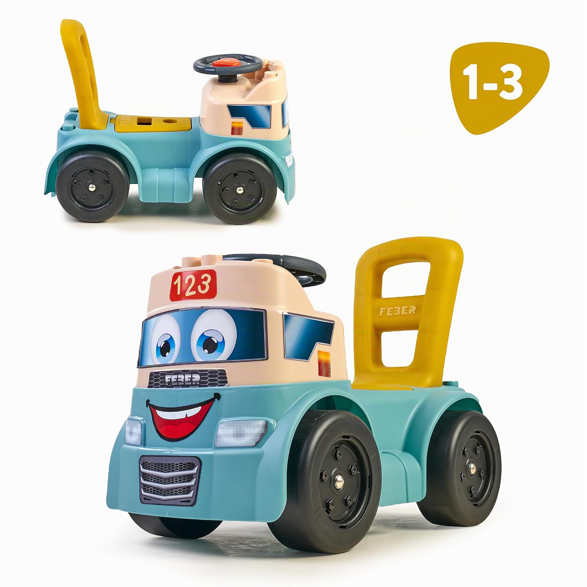 FEBER - Motofeber Casual Blocks, Bilancia a Spinta e Camminatore, Gioco 3 in 1, Include Un Pannello con Incastri e 10 Blocchi Geometrici, Contenitore per Conservare i Blocchi, Famosa (FED32000)