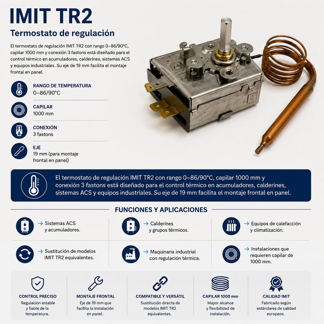 Imit TR2 Thermostat, 0-90 °C, 12 x 8,5 x 7 cm | Regler und Temperaturregler | Warmwasserbereiter, Heiz- und Kühlsysteme