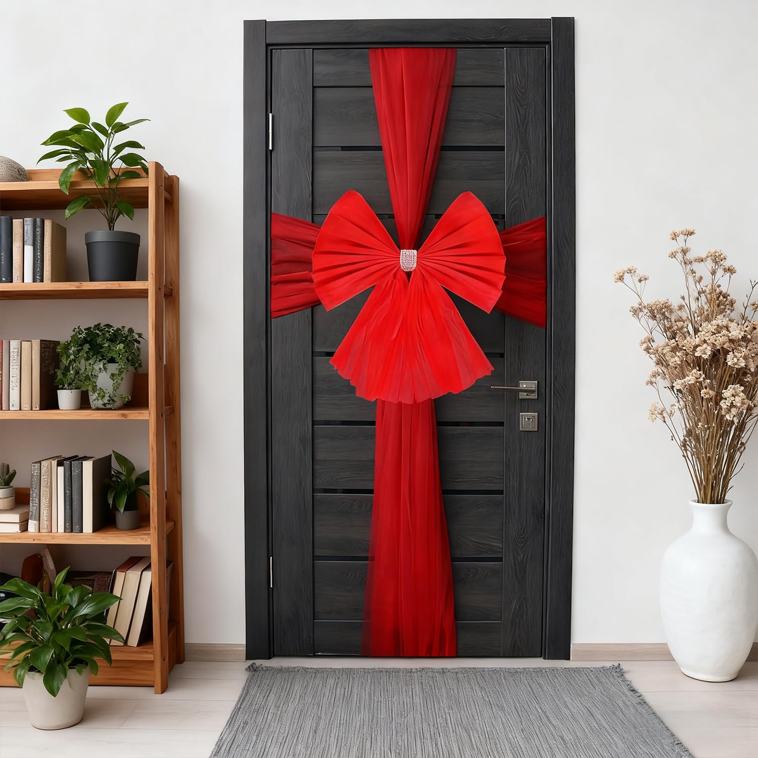 DURNYDT Christmas Door Bow Christmas Decorations Giant Red Front Door Bow with Diamante Detail Large Outside Xmas Decorations for Front Porch Wedding, Parties, Christmas Decoration, Baby Shower