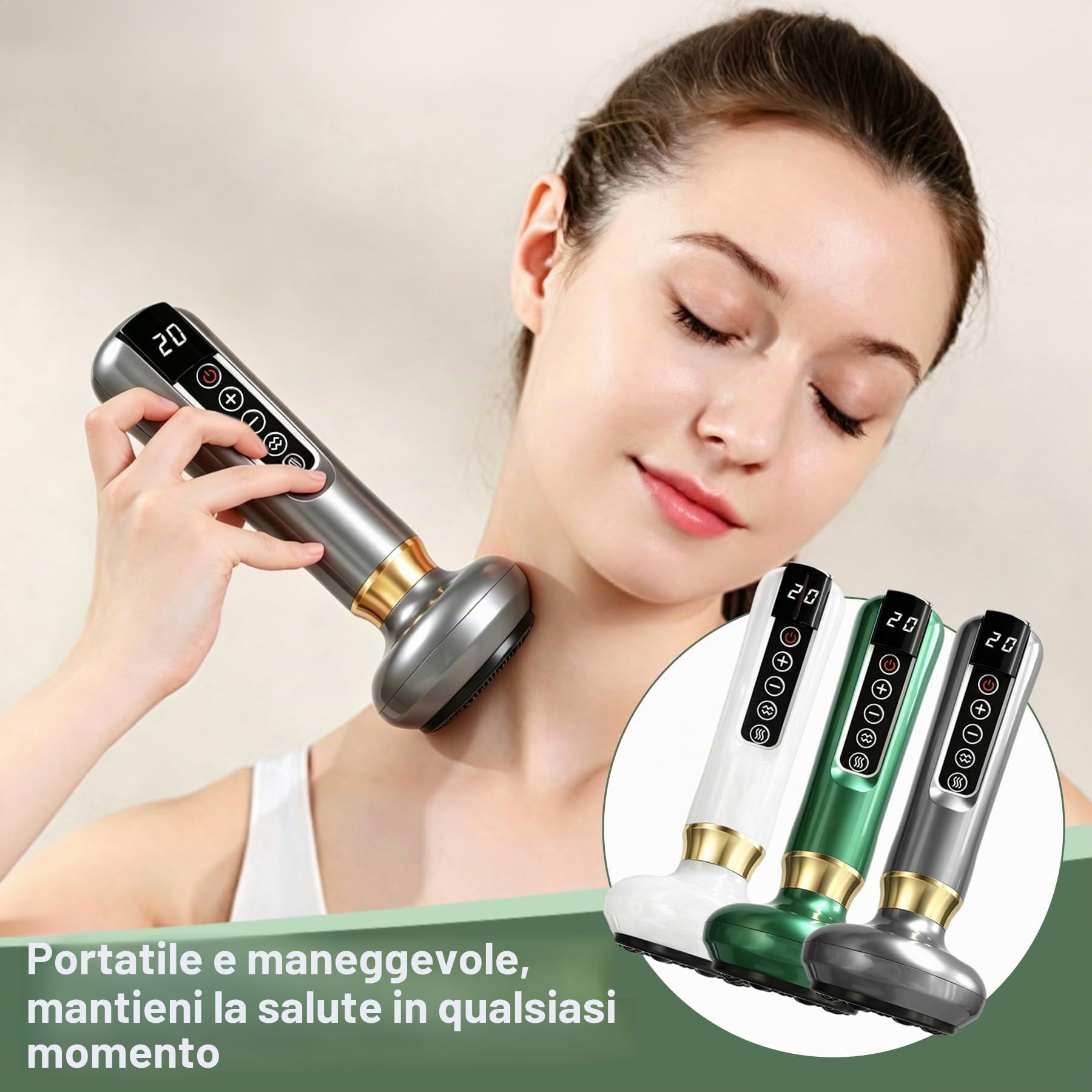 TZEKING Massaggiatore Elettrico a Coppettazione,4 Modalità Apparecchio di Gua Sha,Raschietto elettrico,Massaggio corpo Intero,Coppettazione