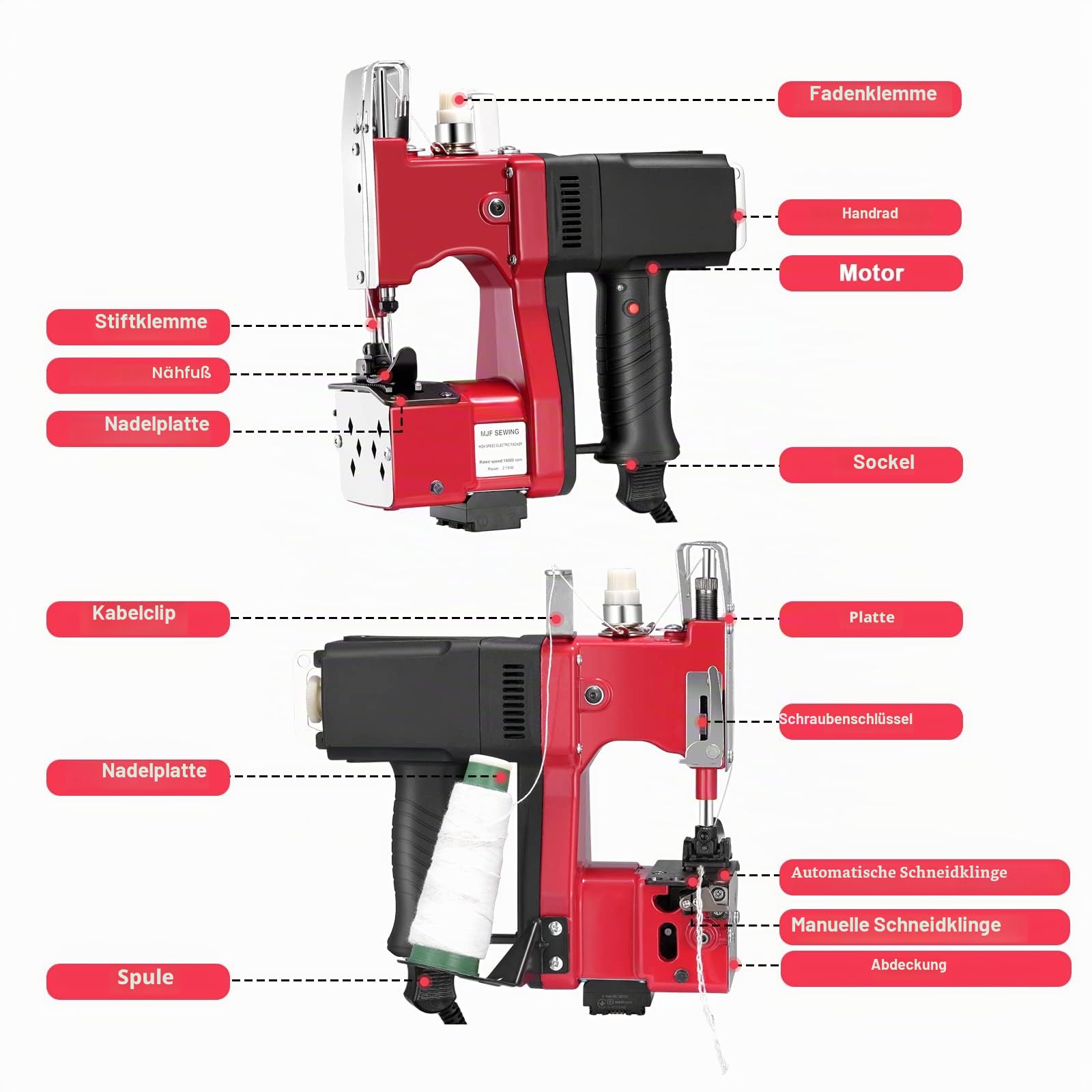 sacknähmaschine 220 V Tragbare Nähmaschine für 2 Sekunden/Sack,Sacknähmaschine für Taschen/Stoff/Reis/Papier/Plastiktüten Nähmaschine