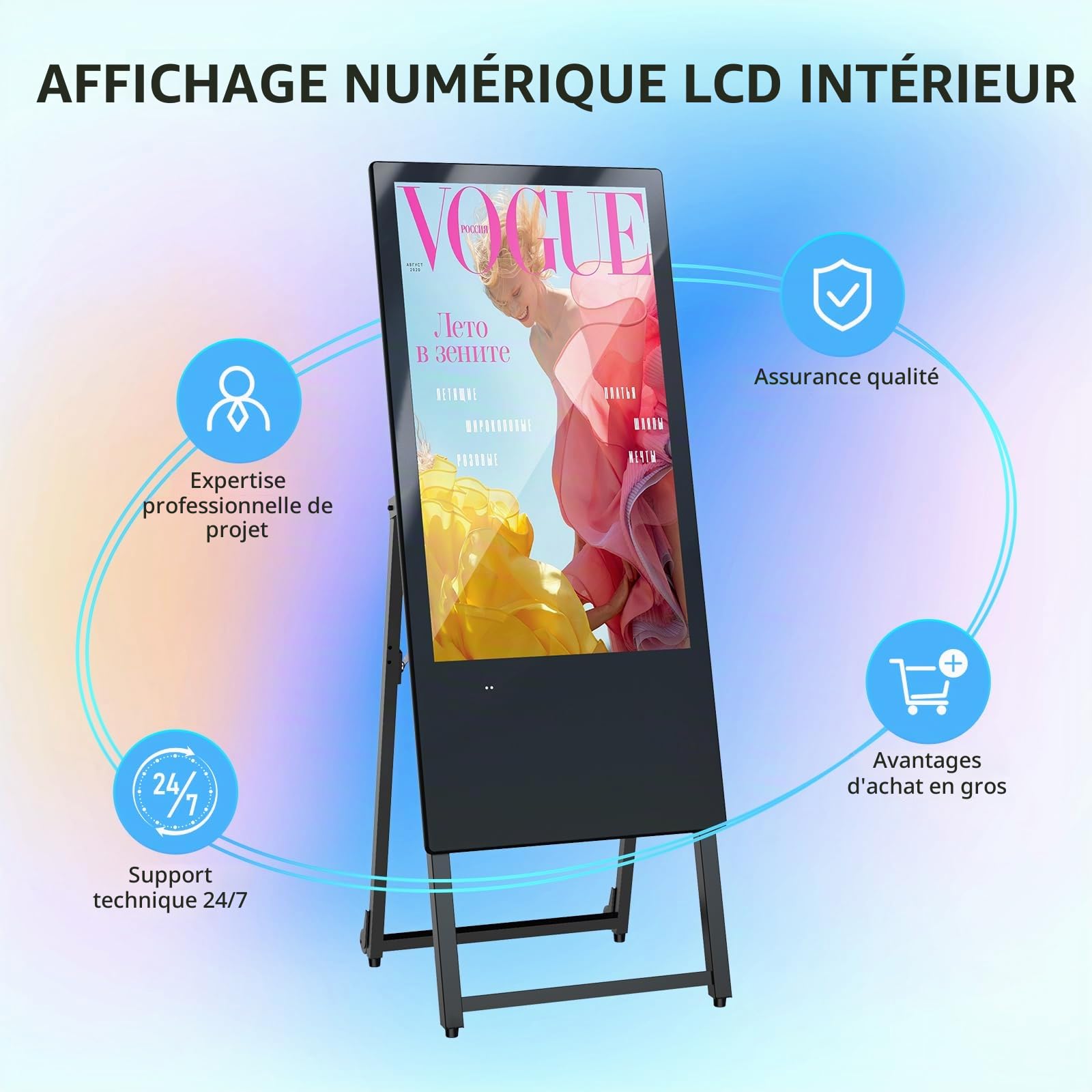 MWE 32 Pouces Intérieur Écran Publicitaire, avec 4 Rouleaux, Écran d'affichage Portable, Convient aux Centres Commerciaux, Restaurants, Hôtels, Présentoirs de Produits