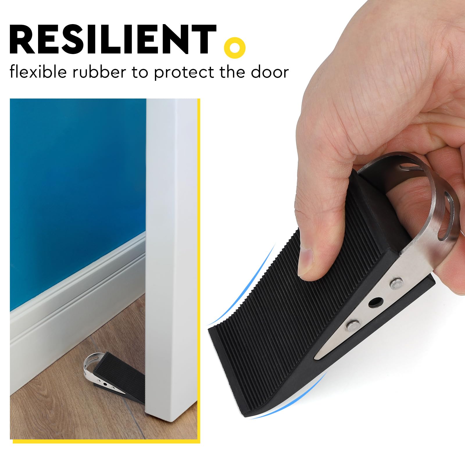 SUPAWAY 8 Pièces Cale De Porte En Caoutchouc Cale De Porte Cale-Porte Mobile Protection De Porte Noir Cale En Caoutchouc Antidérapant Avec Supports En Acier Inoxydable Cale Anti-Rayures