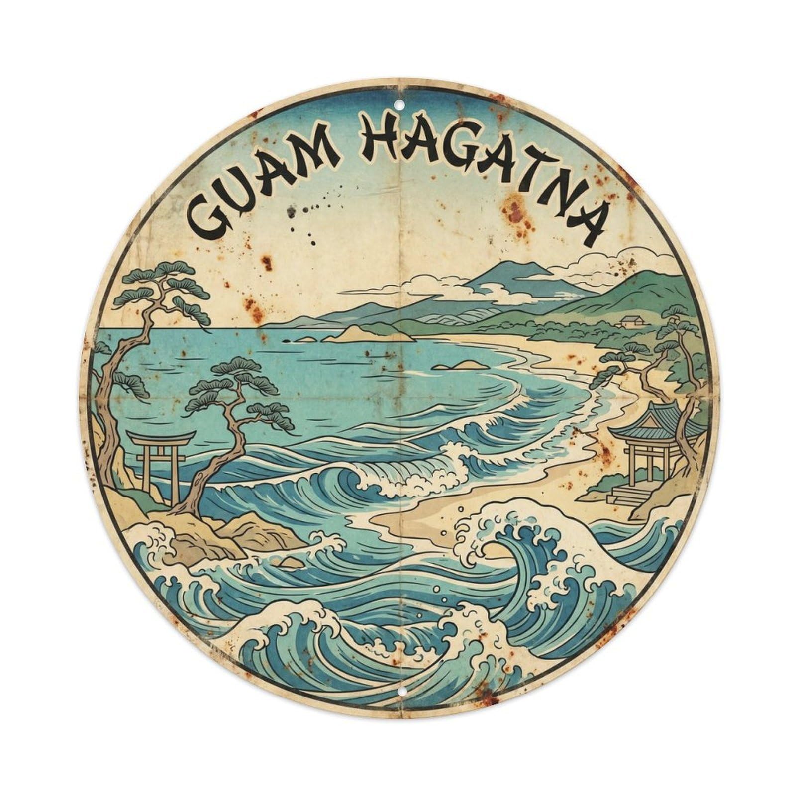 Guam Agana Island Resort Ink Illustration Metal Tin Sign