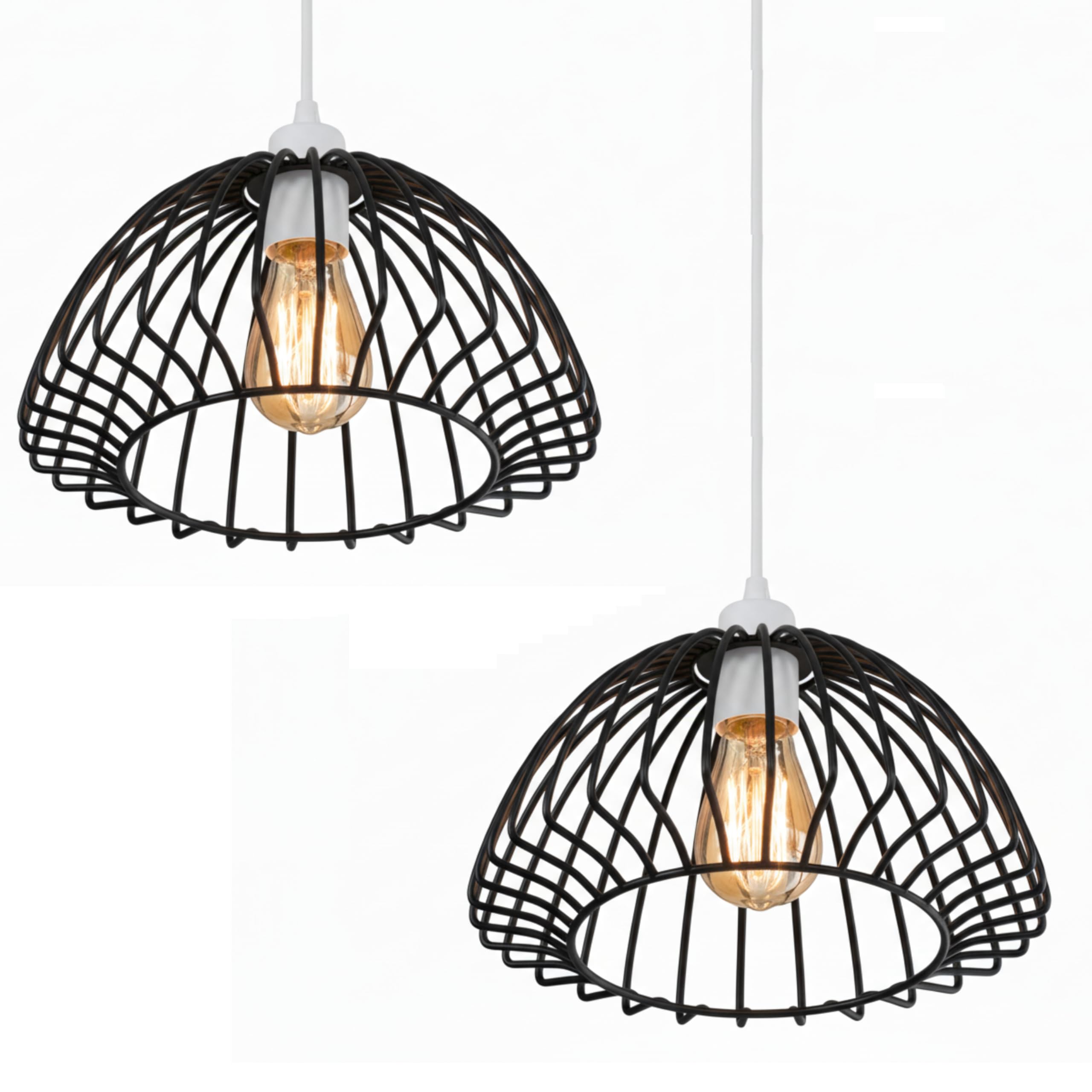 2 Pack Black Ceiling Light Shades, Metal Cage Pendant Lampshades for Ceiling Lights, Modern Industrial Design Lighting Fixtures for Bedroom, Living Room, Kitchen, Bedside Lamp (2 Pack Black)