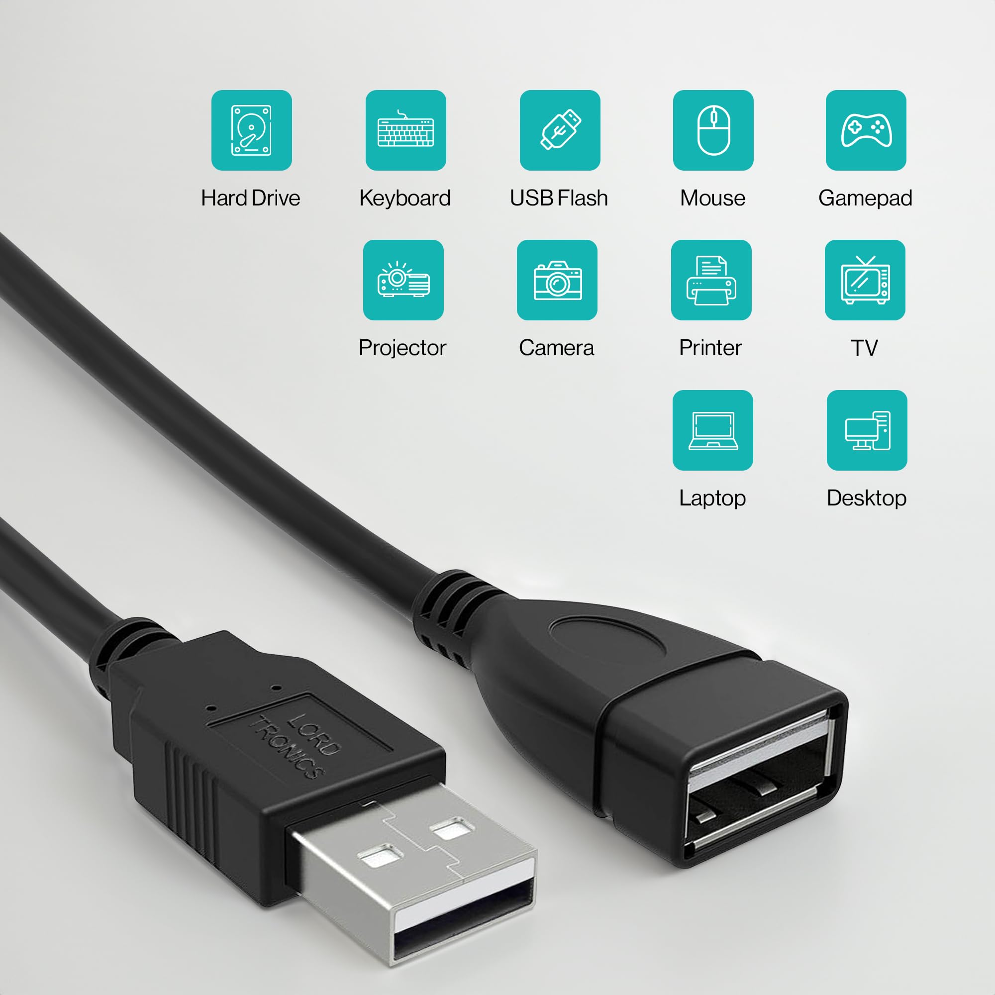 LORDTRONICS Langes USB-Verlängerungskabel, 3 m, USB-Verlängerung, USB-Stecker auf Buchse, Datenübertragungsadapter und Ladekabel, M/F für Laptop, Playstation, Xbox, USB-Flash-Laufwerk