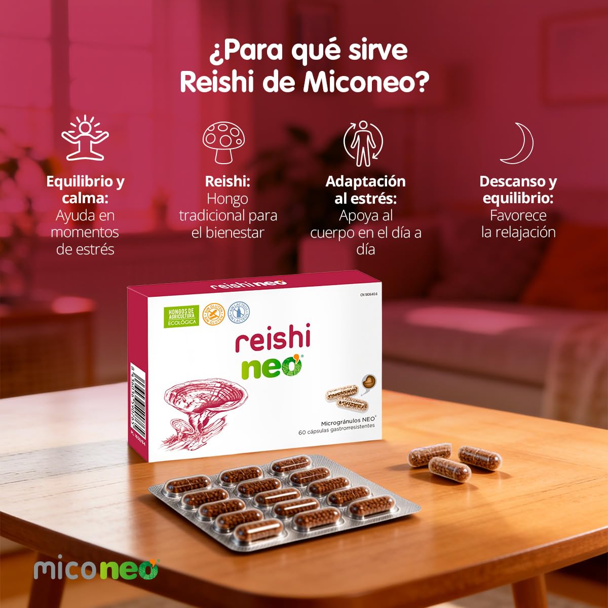 MICO NEO | Complemento Alimenticio 60 Cápsulas | Para Aumentar las Defensas y Proporcionar Energía Diaria | A Base de Reishi Camu-Camu y Vitamina C | Apto para Vegetarianos | Tomar 1 o 2 al día