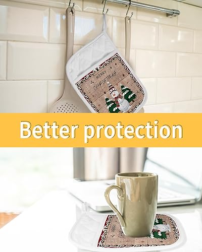 Miniatura 7 de Winter Snowman - Juego de 2 agarraderas para cocina, antideslizante y aislante de calor, juego de agarraderas de tela de toalla con bolsillo,