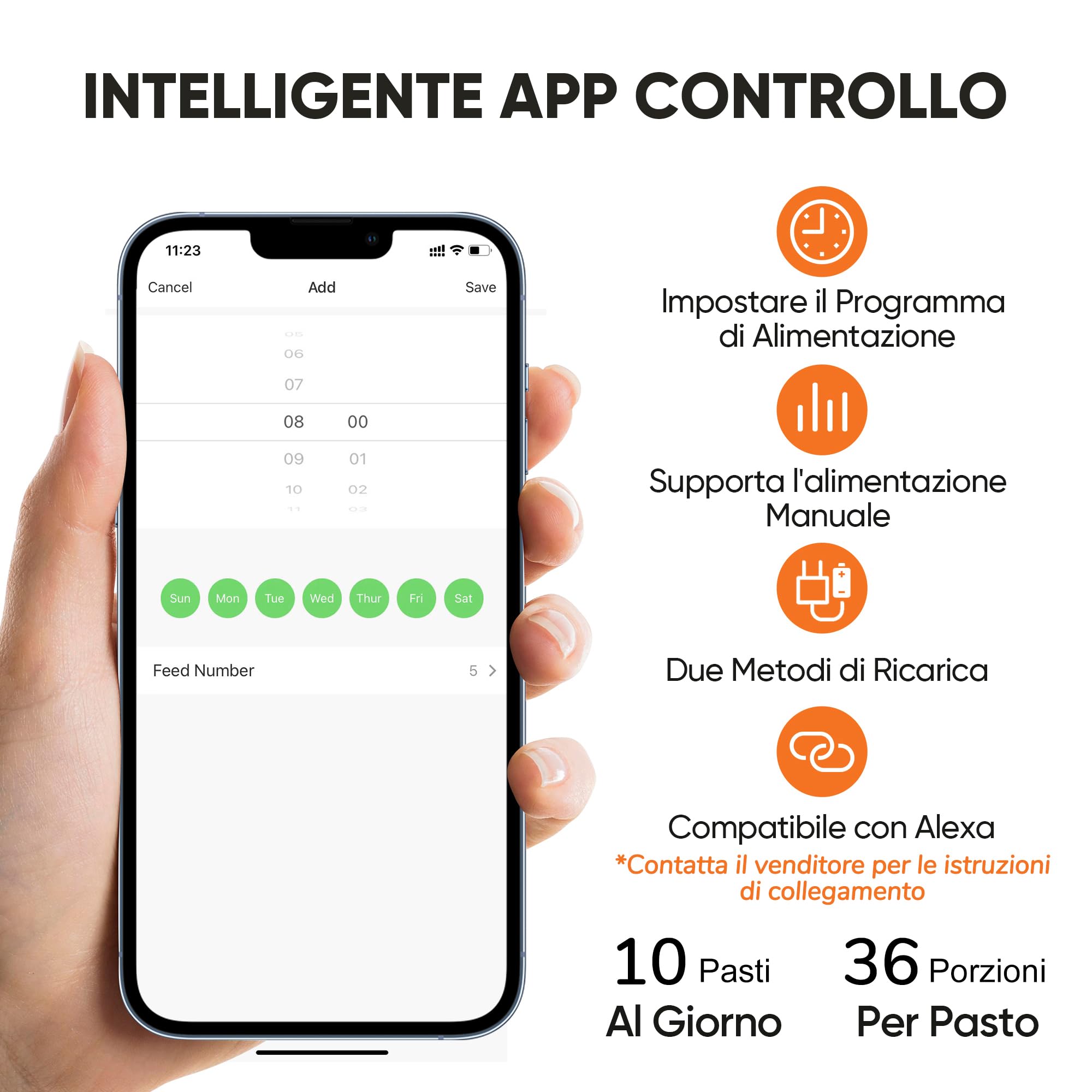FUKUMARU Distributore Automatico Cibo Gatti, 4L Distributore Cibo Cani con 2 Ciotole in Acciaio Inox, 10 Pasti al Giorno e Controllo del Timer,Consumato per Circa 20 giorni.2.4G WiFi. USB e Batterie