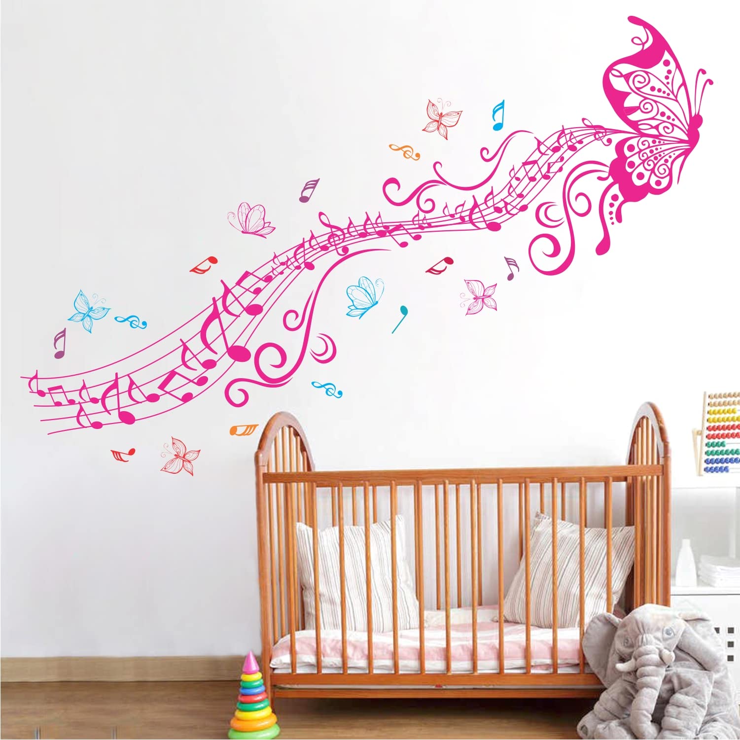 WALLPIK ' Musical - Butterfly - Pink - Floral - Art - Music - Note