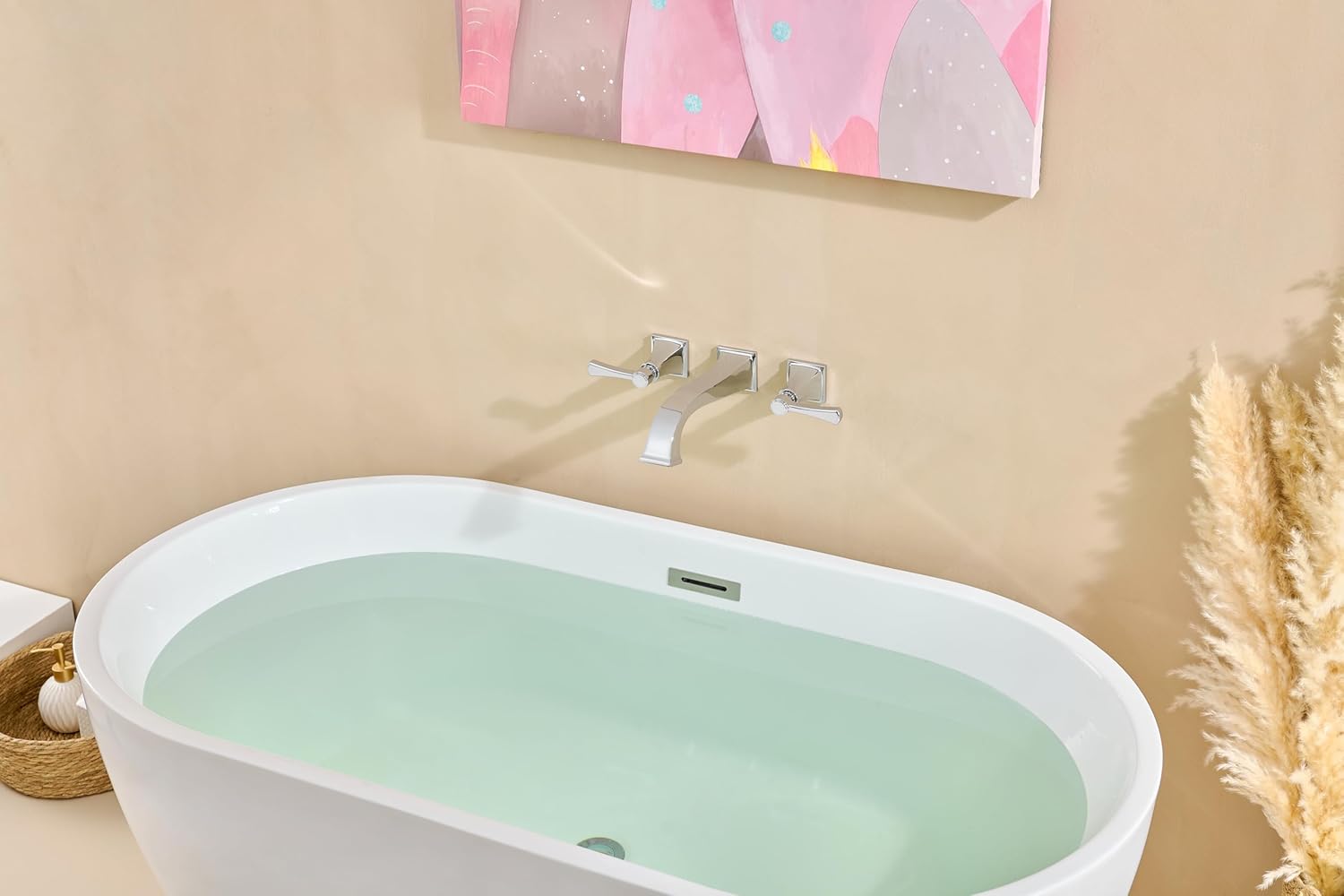Wall Mount Tub Faucet,ChromeHigh-Flow 2-Handle Tub Filler,10-Inch Square Spout with Engineered Curves, Solid Brass, Rough-in Valve Included,KOTTISAARI