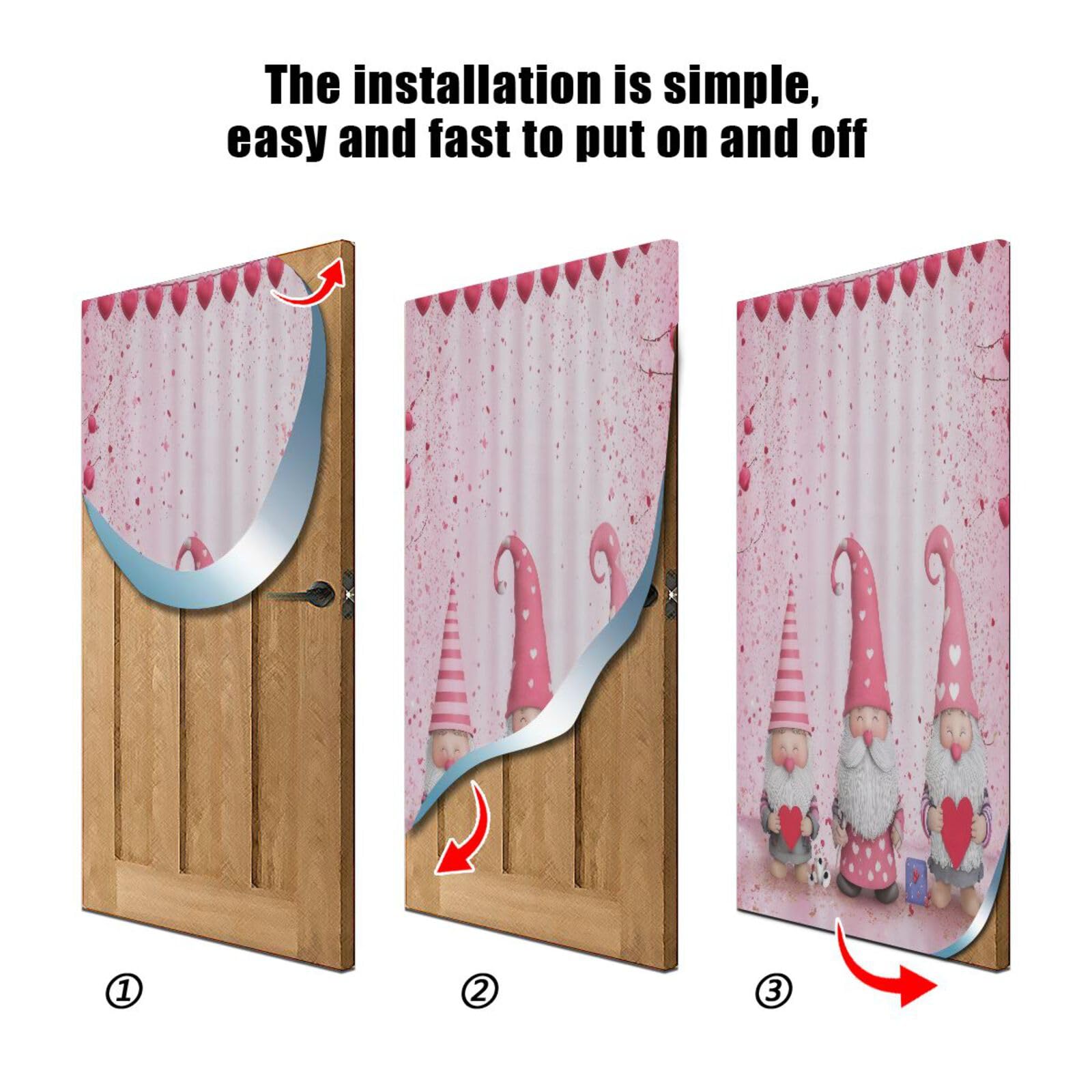 FLildon Gnomes Love Hearts Valentine's Day Door Cover Decoration, Party Accessory Porch Decor for Festive Ornament Room Door Covers 32 x 79 Inch