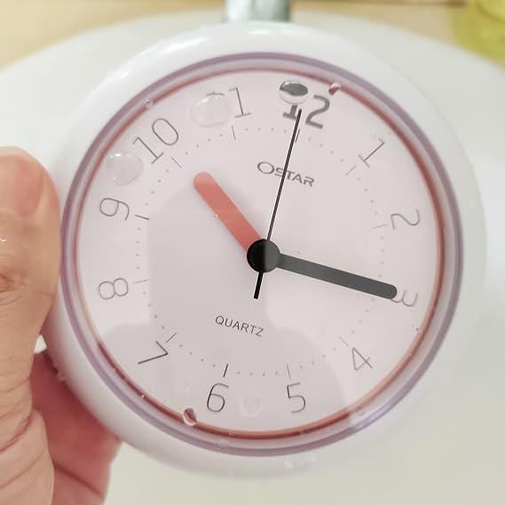 OSTAR 2PCS Shower Clock Waterproof, Analog Quartz Clock Hanging Stand Dual Purpose, One AA Battery Operated Round Size Silent Sweep