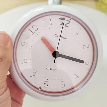 OSTAR 2PCS Shower Clock Waterproof, Analog Quartz Clock Hanging Stand Dual Purpose, One AA Battery Operated Round Size Silent Sweep