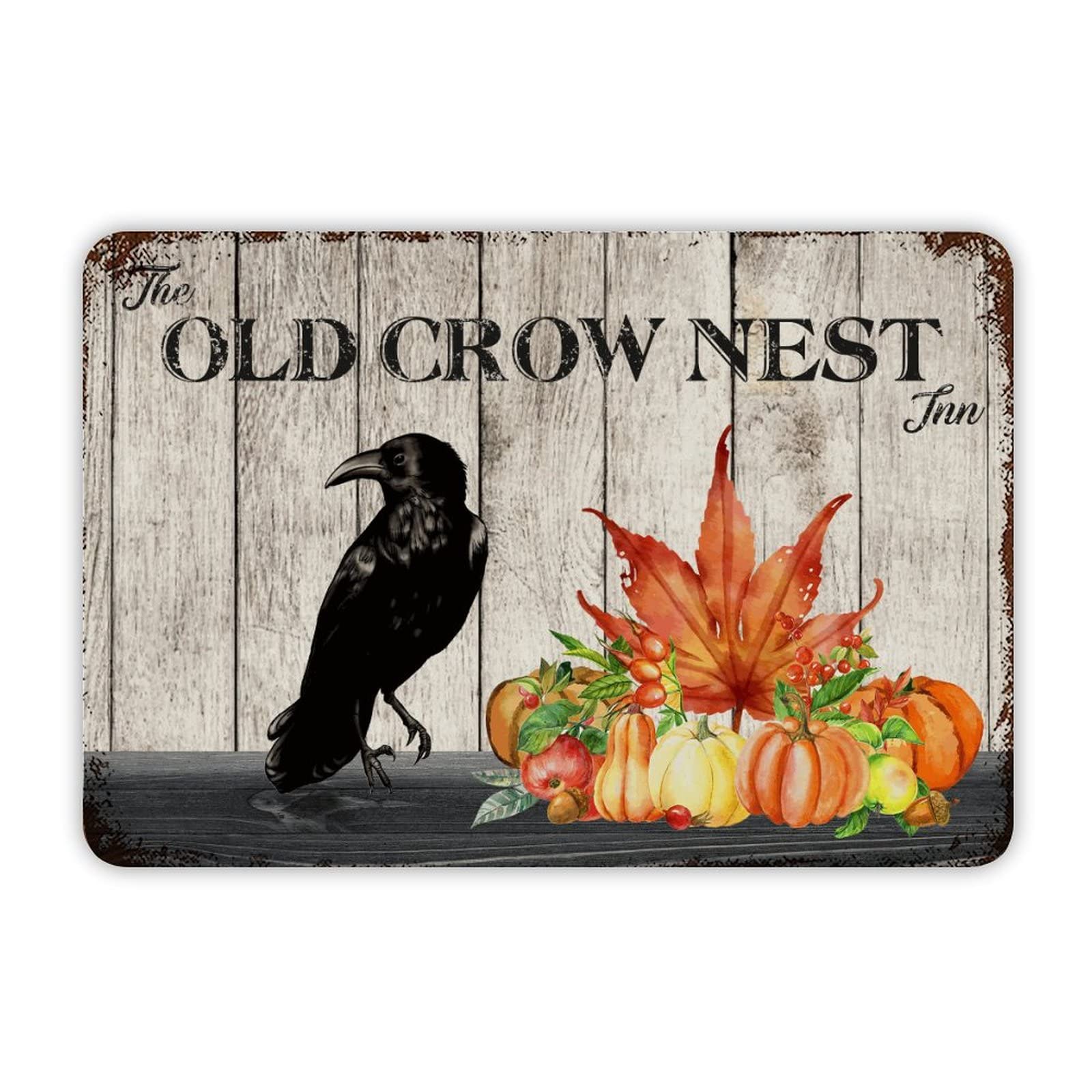 ENEDNATE Farmhouse Man Cave Metal Sign Halloween Pumpkin The Old Crow Nest Retro Aluminum Tin Metal Signs for Indoor & Outdoor Yard Office Kitchen Living Room Door Home Décor 8x12 Inch